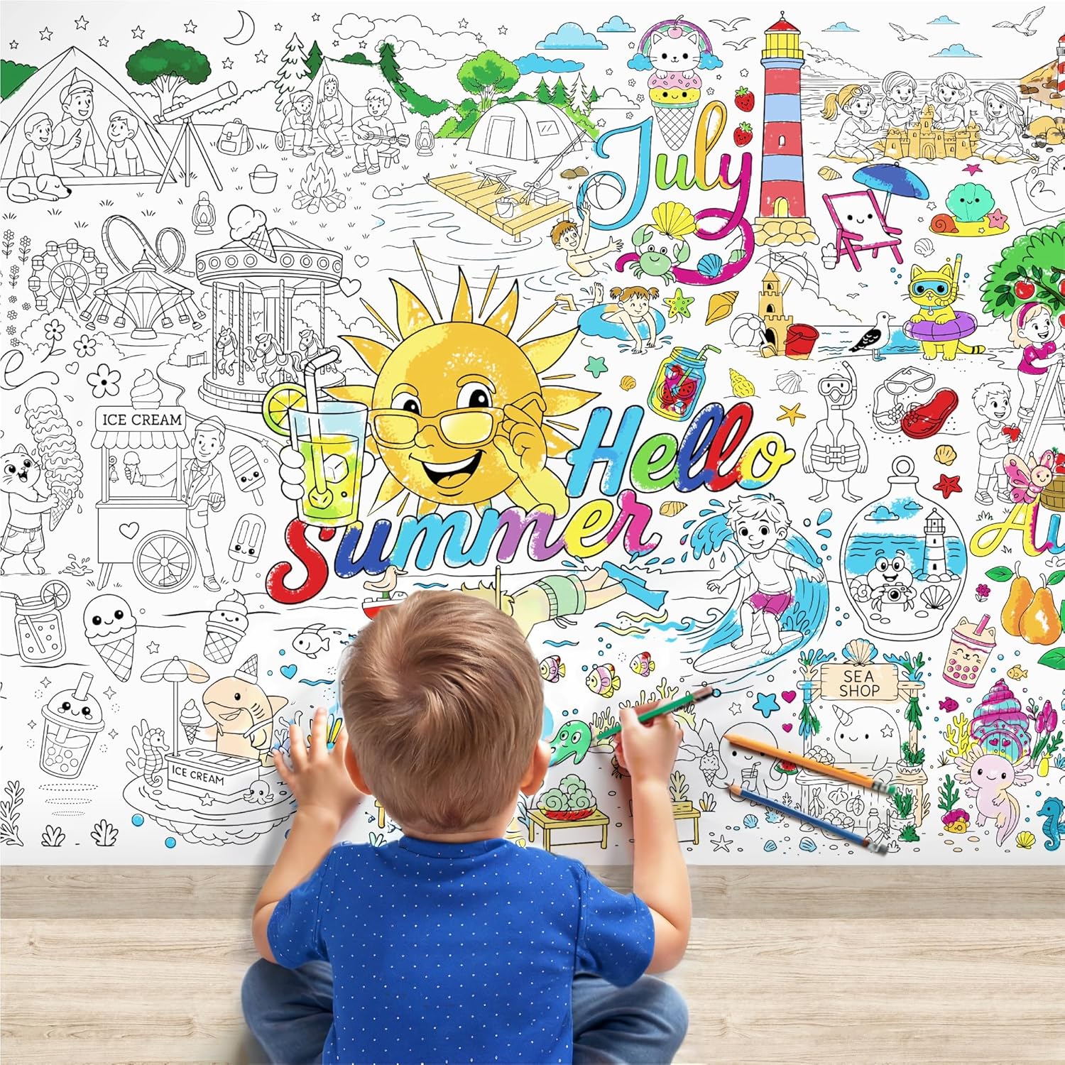 X-Protector Easter Giant Coloring Poster 75x30 in - Large Coloring Table Cloth for Kids - Jumbo Paper Tablecloth Poster Sheet - Fun Easter Activities for Kids & Adults!