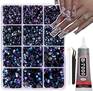RODAKY Flatback Rhinestones with B7000 Glue,3-6mm Mixed Size Nail Rhinestones for Nail Art,Black Blue Purple Crystal Rhinestones for DIY Crafts,Non Hotfix Jelly Rhinestones for Shoes Decoration