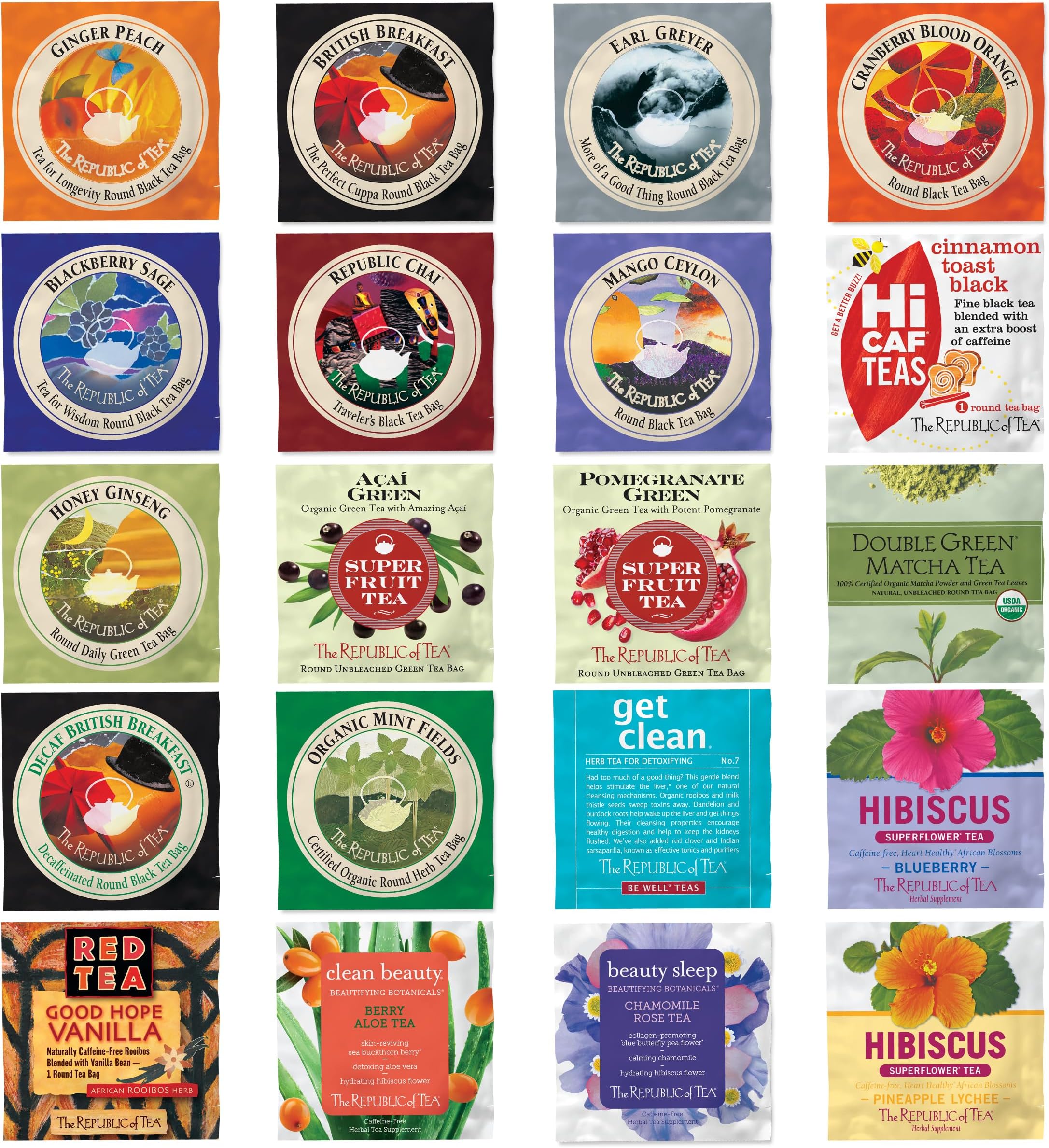 The Republic of Tea – Premium Assortment of Teas & Herbs, 40 Individually Wrapped Tea Bags