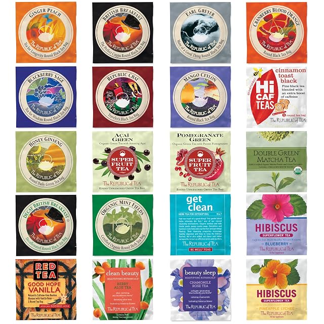 The Republic of Tea Premium Assortment of Teas Herbs 40 Individually Wrapped Tea Bags