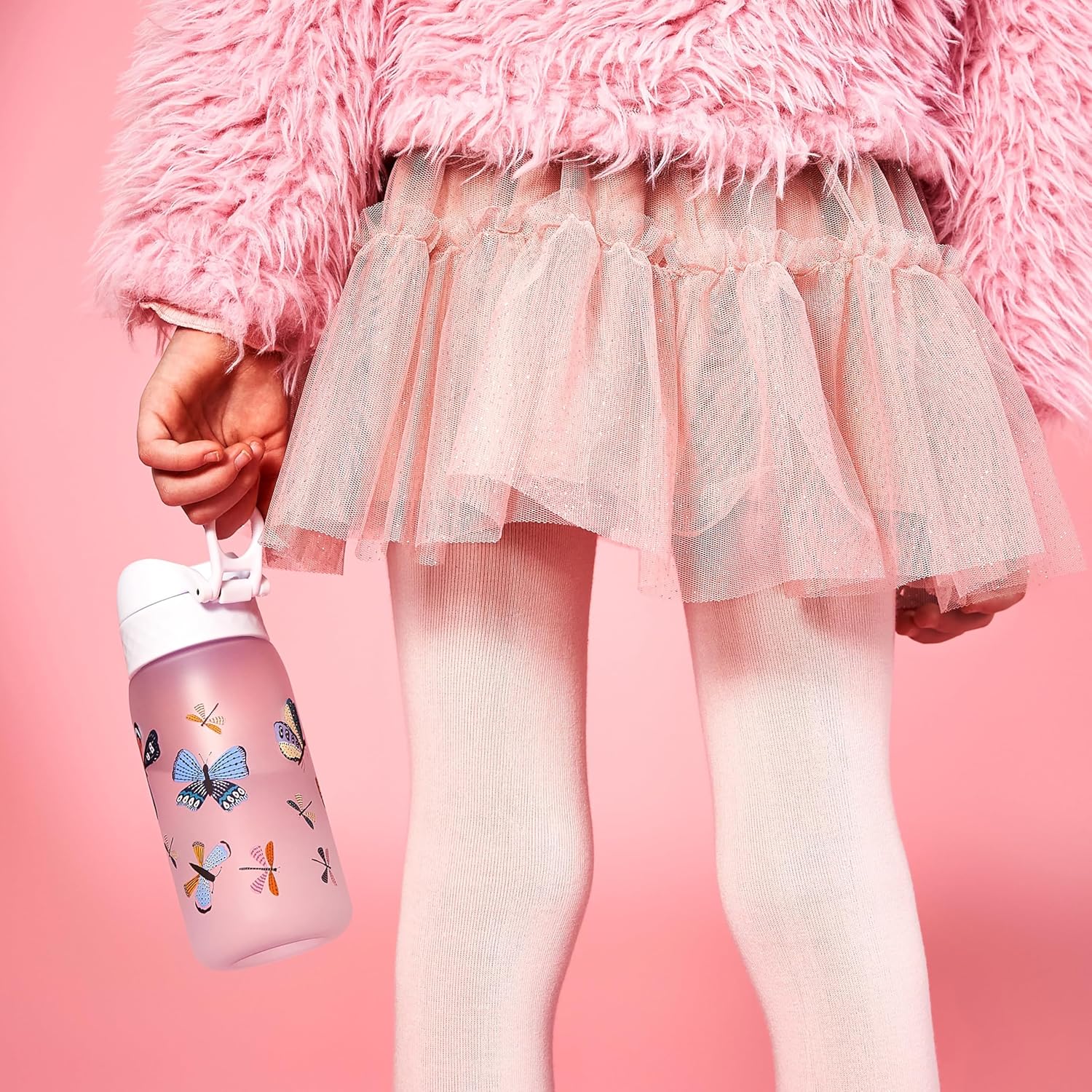 ION8 Small Water Bottle, 350 ml/12 oz, Leak Proof, Easy to Open, Secure Lock, Dishwasher Safe, BPA Free, Carry Handle, Hygienic Flip Cover, Easy Clean, Odor Free, Carbon Neutral, White, Wild Butterfly - Image 9