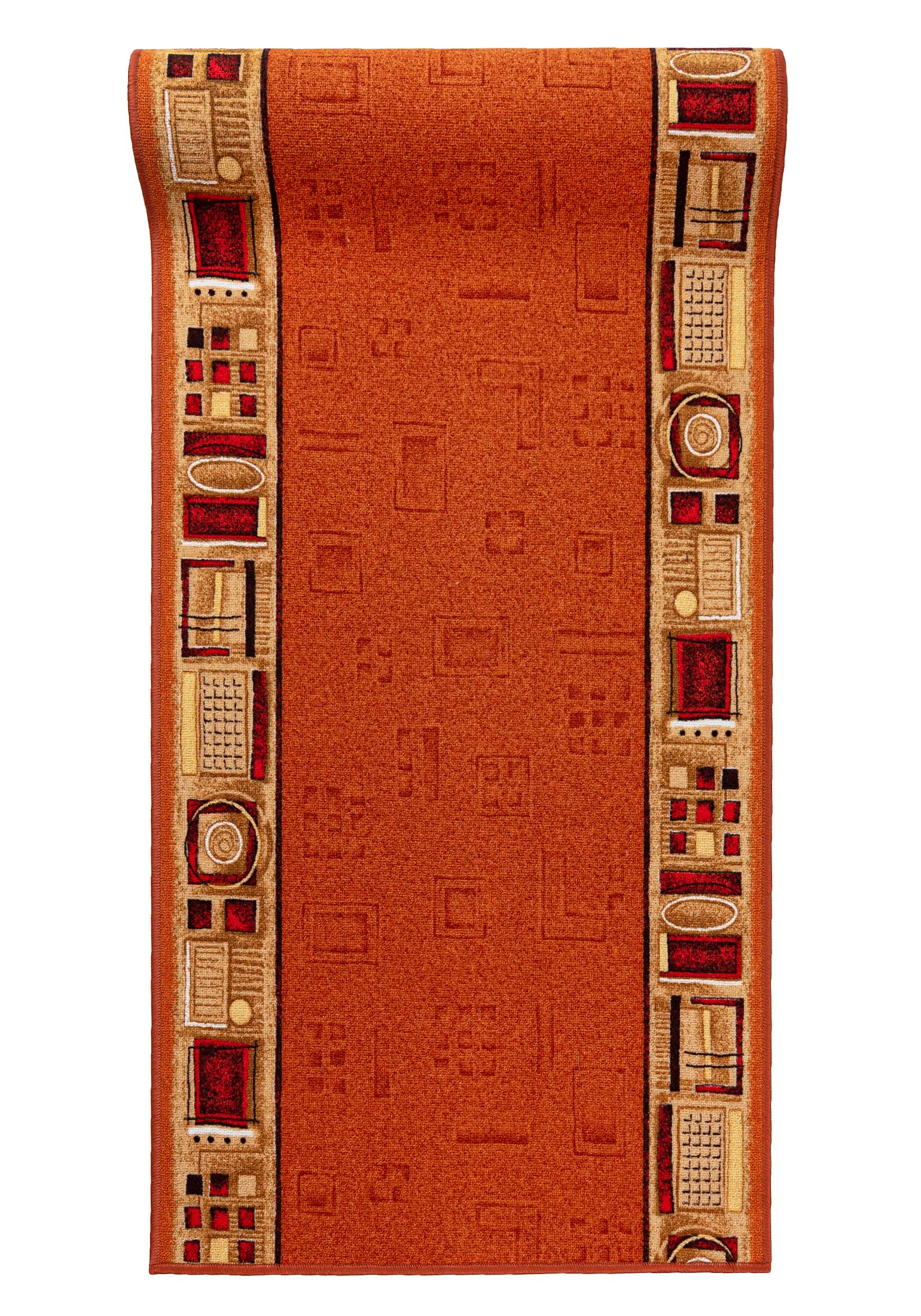 Mazovia Alfombra de Pasillo Larga - Alfombra Antideslizante Moderno Motivo - Pelo Corto - Alfombras de Pasillo por Metros - Alfombras para Pasillos Largos - Ruggine Terracotta 67x700 cm