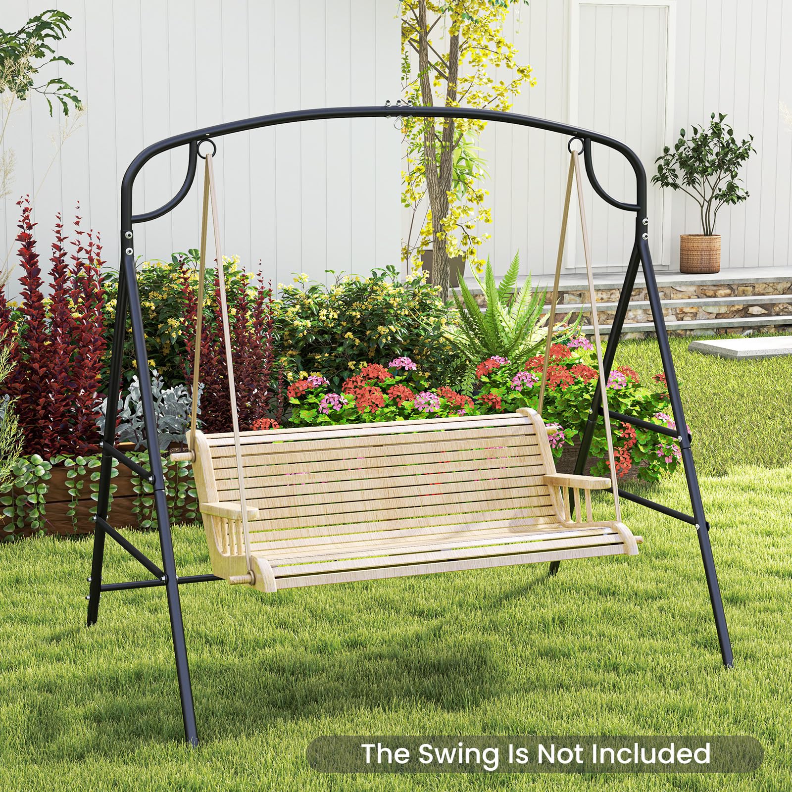 Tangkula Struttura a dondolo in metallo, supporto per dondolo con barre laterali extra, design a 3 anelli, telaio ad A resistente, telaio ad A, per esterni, prato, giardino, cortile
