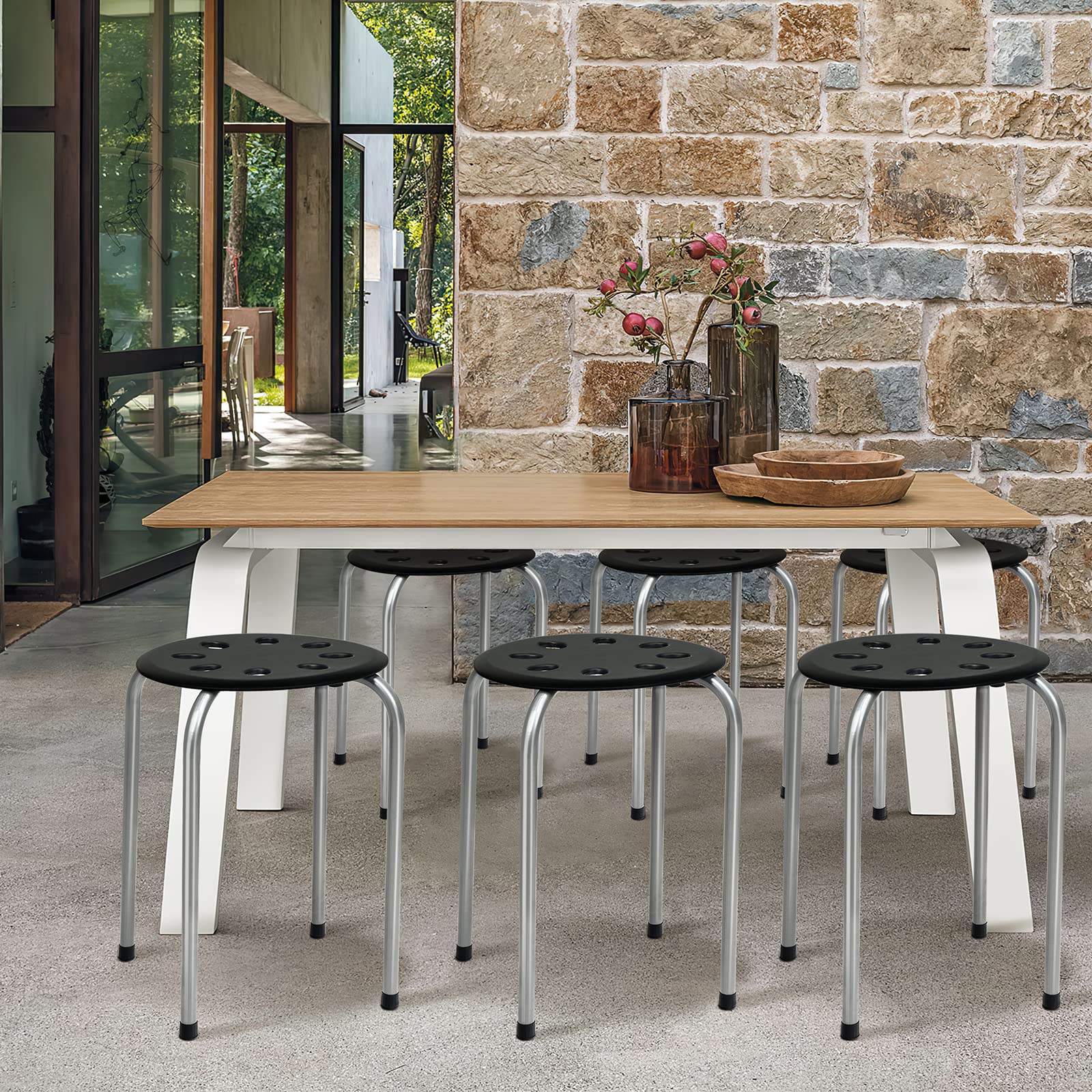 COSTWAY Lot de 6 Tabourets Empilables, Tabourets de Bars Ronds Structure en Métal en Forme de X, Tabourets Gigognes pour Enfants et Adultes, Maison, Bureau, Salles de Classe (Gris foncé)