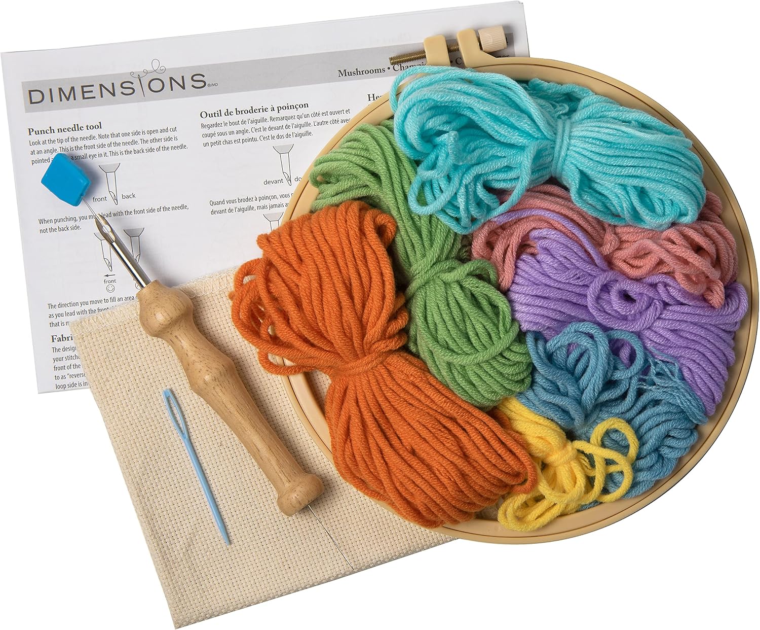 Dimensions 72-76394 Mushrooms Punch Needle Kit for Beginners, 8" Diameter, Multicolor, 7pcs