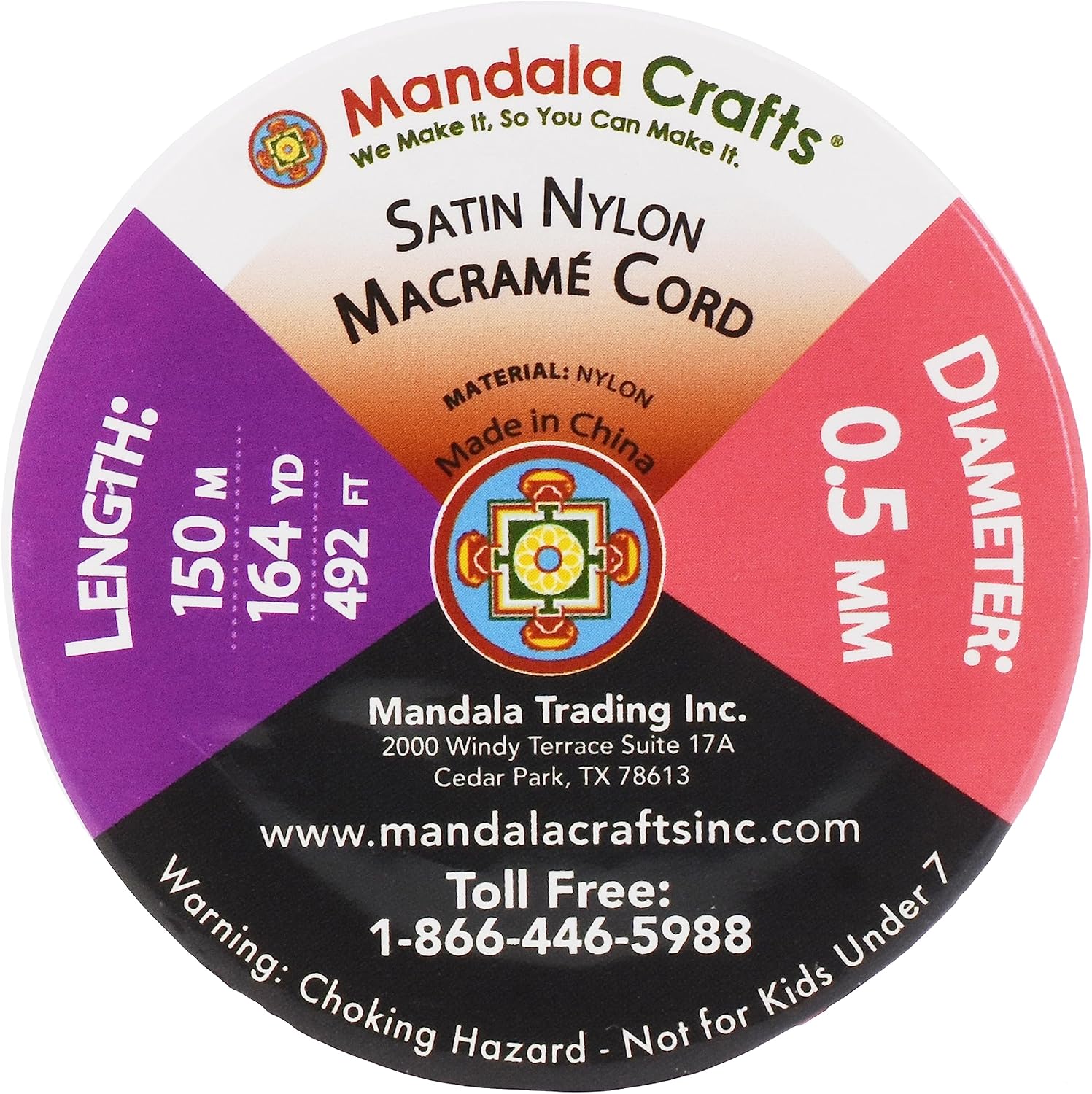 Mandala Crafts Nylon Satin Cord for Jewelry Making - 0.5mm 164 Yards Nylon Champagne Strings Rattail Chinese Knotting Cord for Bracelets Making