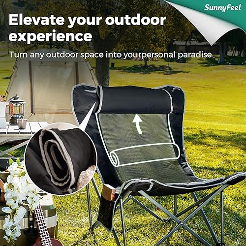 Miniatura 5 de SUNNYFEEL Silla plegable de gran tamaño para campamento al aire libre con portavasos y bolsa de transporte, versátil para interiores y exteriores,