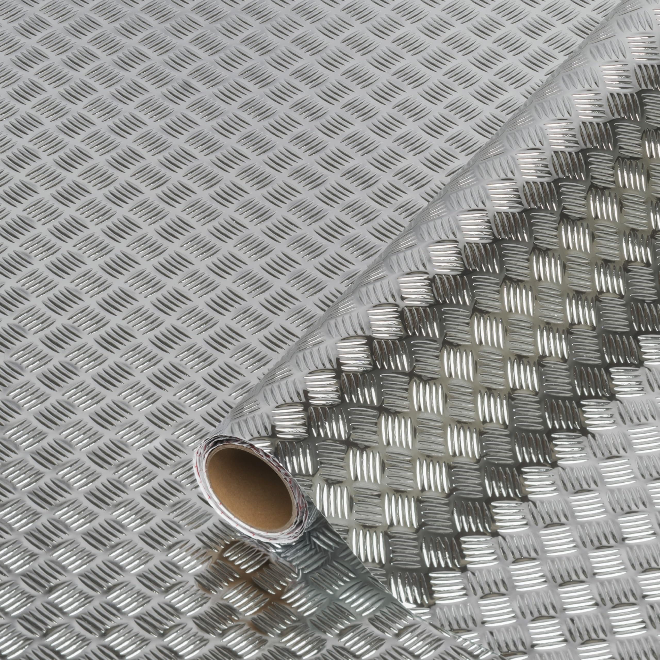 d-c-fix Metallic Chequer Plate Vinyl Wrap - Silver - 67.5cm