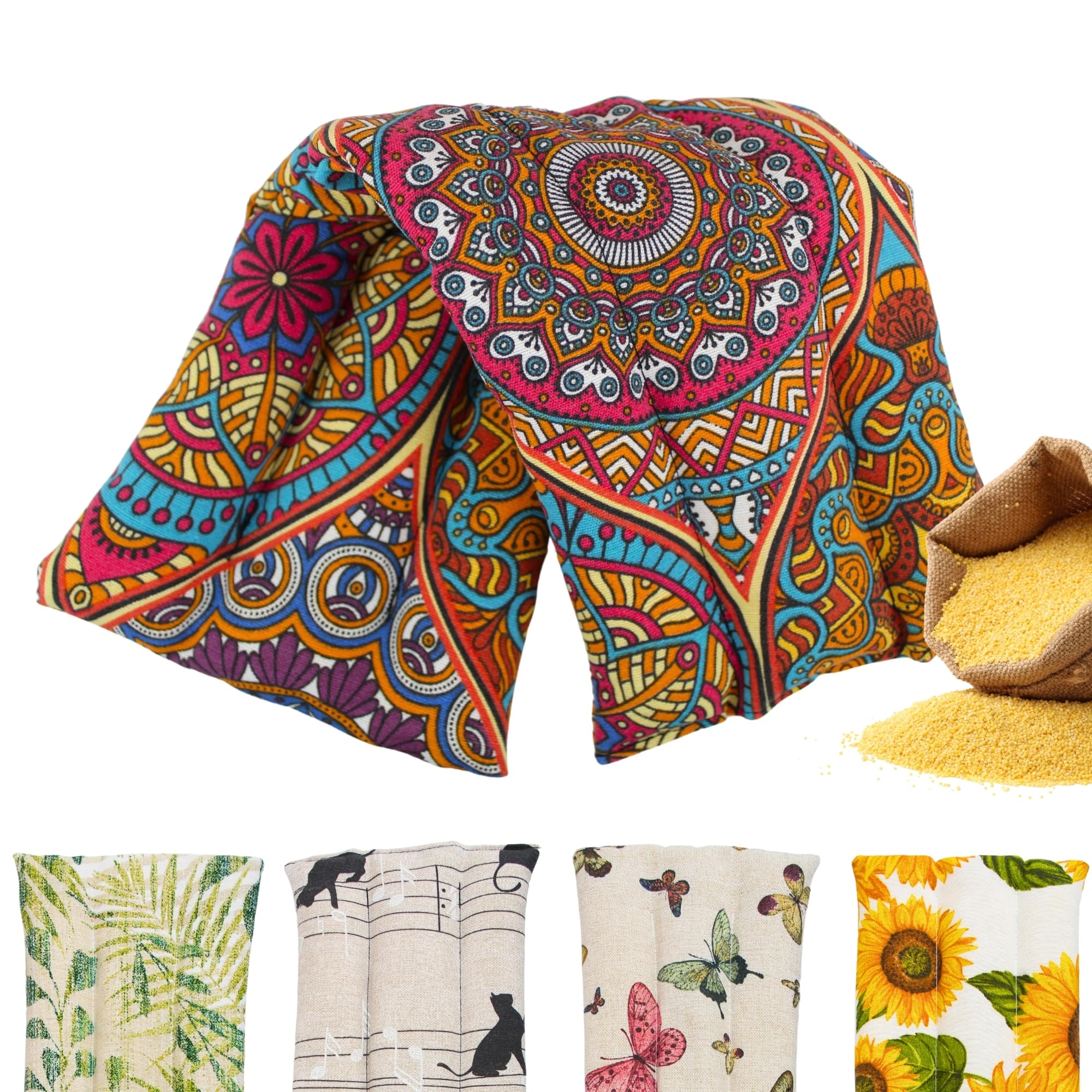 Saco Termico Semillas para Microondas - Bolsa Semillas Calor Microondas - Cojin de Semillas para Microondas - Sin Aroma - Relleno de Semillas de Mijo Ecológico - Fabricado en España 45x14cm