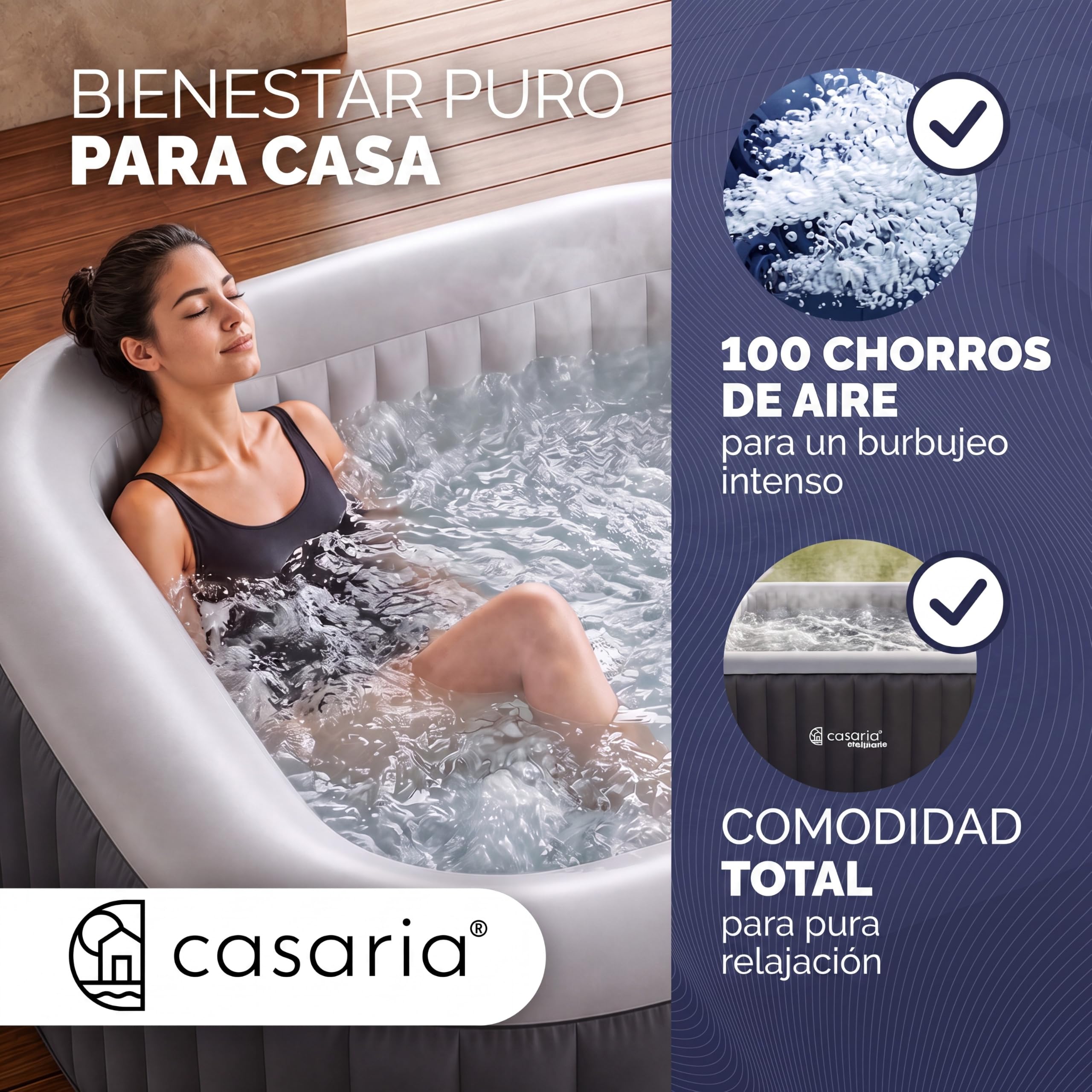 CASARIA Hidromasaje Hinchable 4 Personas 165x165cm Cuadrado 42°C Accesorios