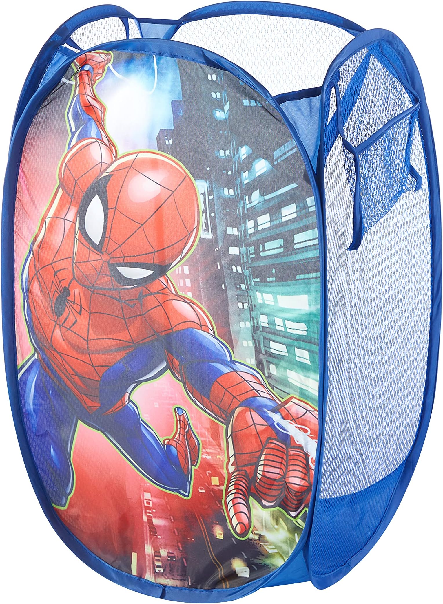 Marvel Spider-Man Pop-Up Hamper for Kids,Red Collapsible Laundry Basket with Durable Carry Handles,21" H x 13.5" W x 13.5" L,Lightweight & Portable