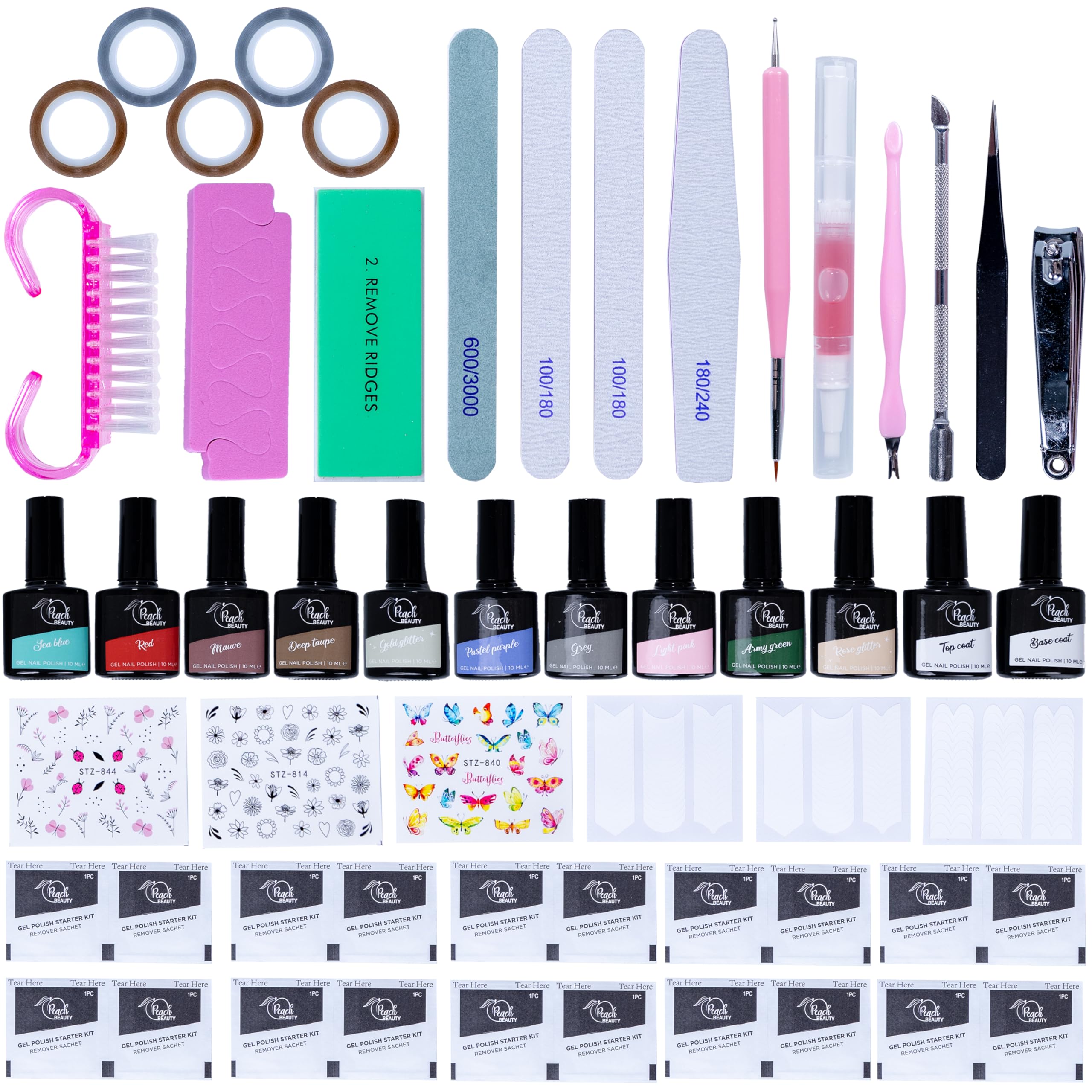 Nagelset mit UV Lampe für Gelnägel | UV Nagellack Set | Gelnägel Starterset | Nagelfräser | Nagelhautentferner | Gel Nägel Maniküre Set | LED UV Lampe | 10 Nagellackfarben | 20x14x8cm
