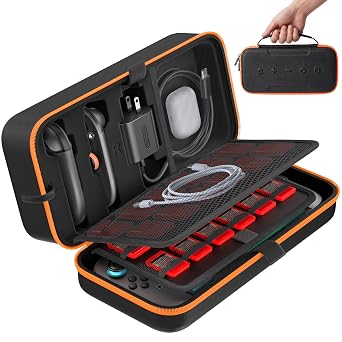 OIVO Carrying Case Compatible with 2025 Nintendo Switch, Portable Switch 2 Travel Carry Case Fit for Joy-Con 2 & Adapter, Hard Shell Protective Pouch Bag with 24 Game Slots, Orange