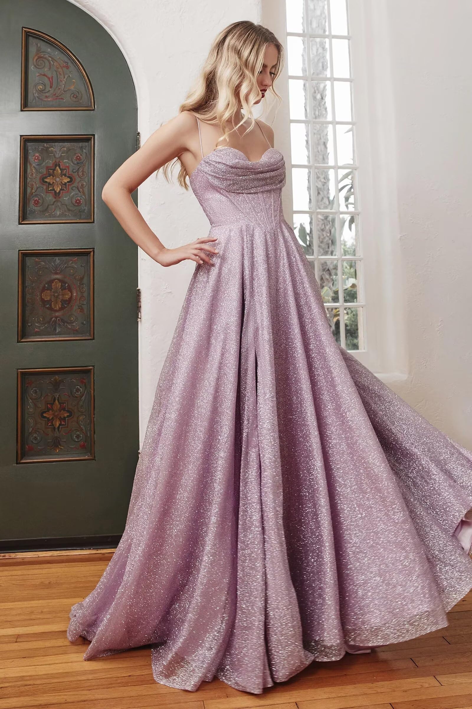Vestidos de fiesta de graduación con lentejuelas brillantes para mujer, con cuello redondo, corsé brillante, vestidos de noche formales con bolsillos