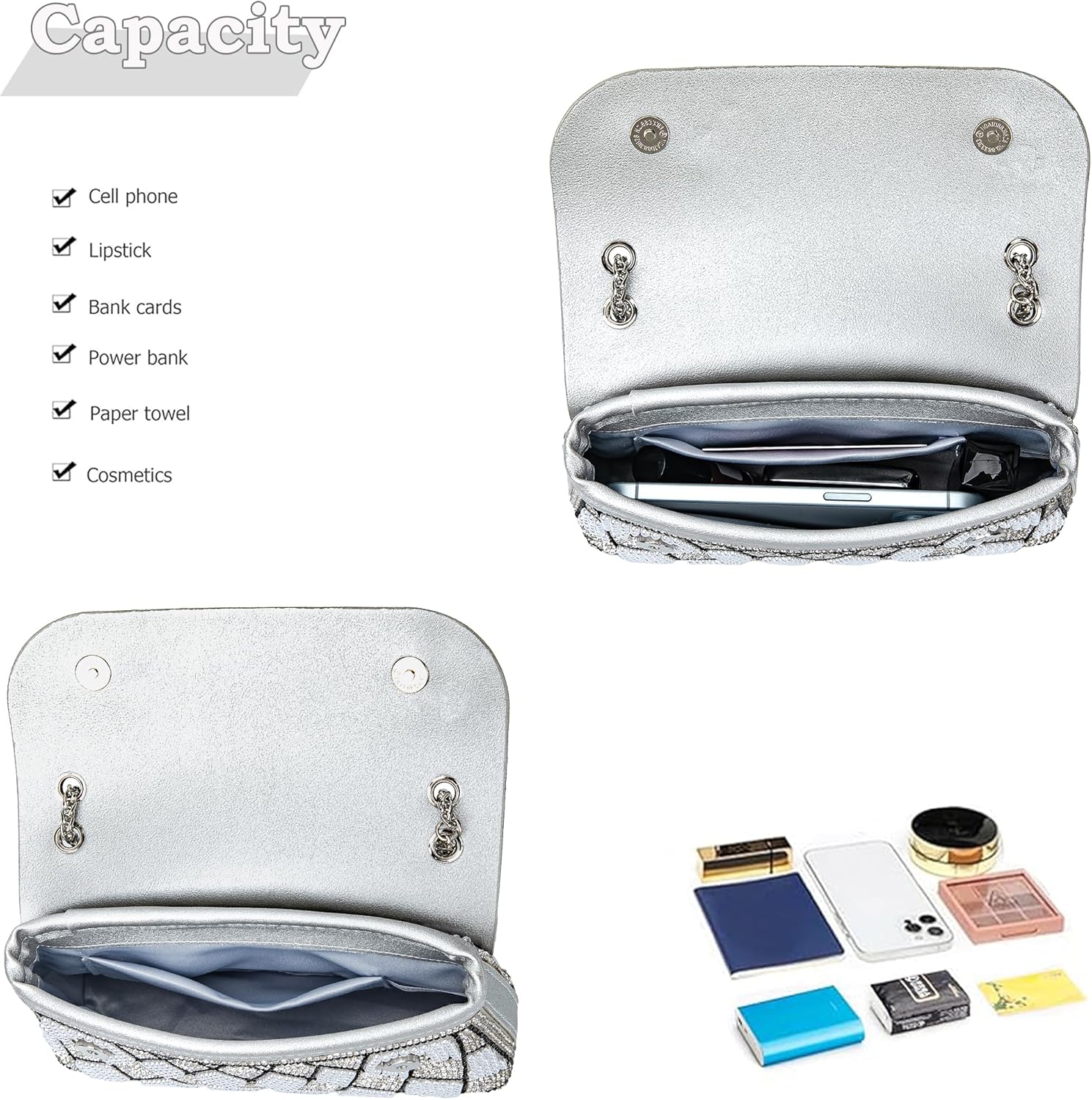 BBTT.ful Pearls and Rhinestones Women's Evening Handbags Shoulder Bags Crossbody Bags for Women Clutch Purse with Chain
