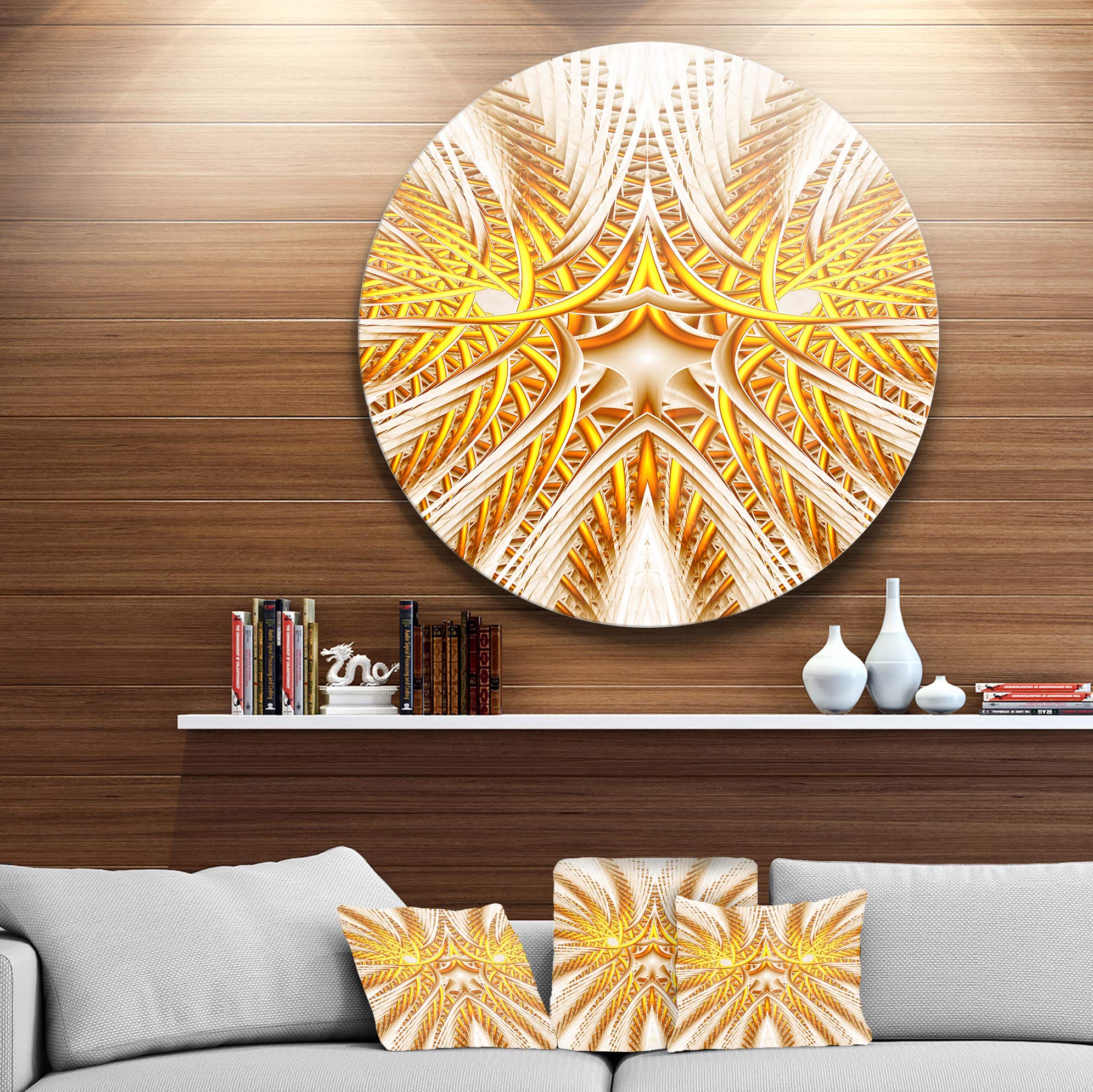 Designart MT12093-C11 Yellow Fractal Flower Symmetrical Design