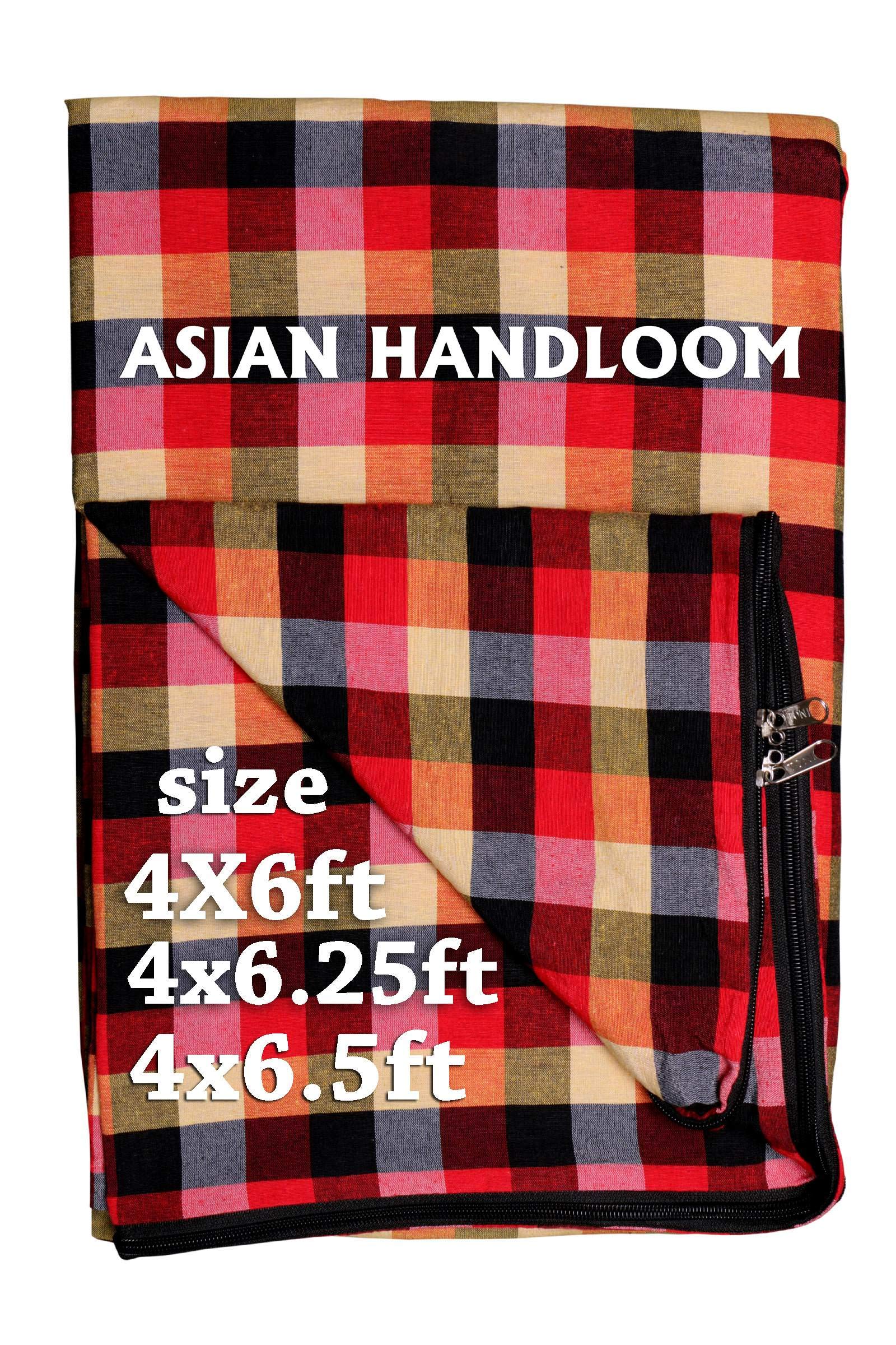 ASIAN HANDLOOM Cotton 300TC Diwan Single Bed Mattress Cover Protector 72x48x7inch with Zip/chain -1 pc multicolor