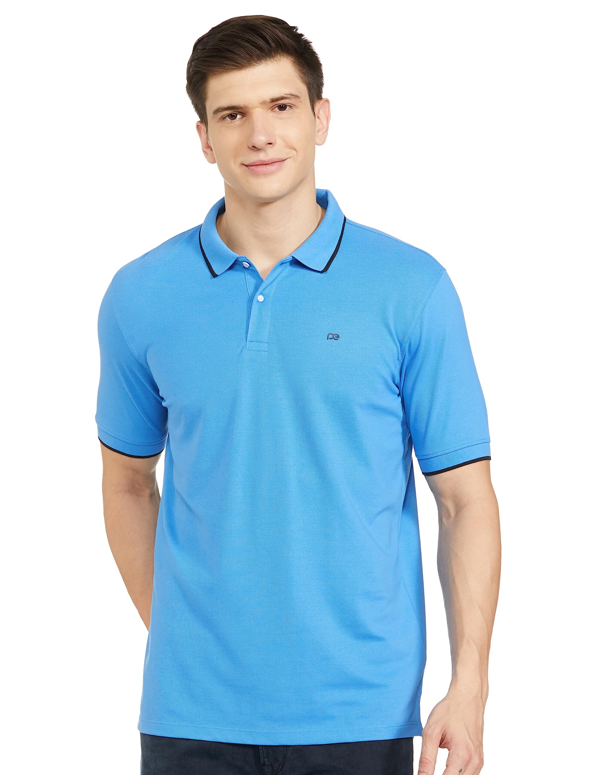 Peter England Men's Snug Fit Solid Polo T-Shirt with Coloured Collar Tipping| Cotton Rich| Premium Pique Weave