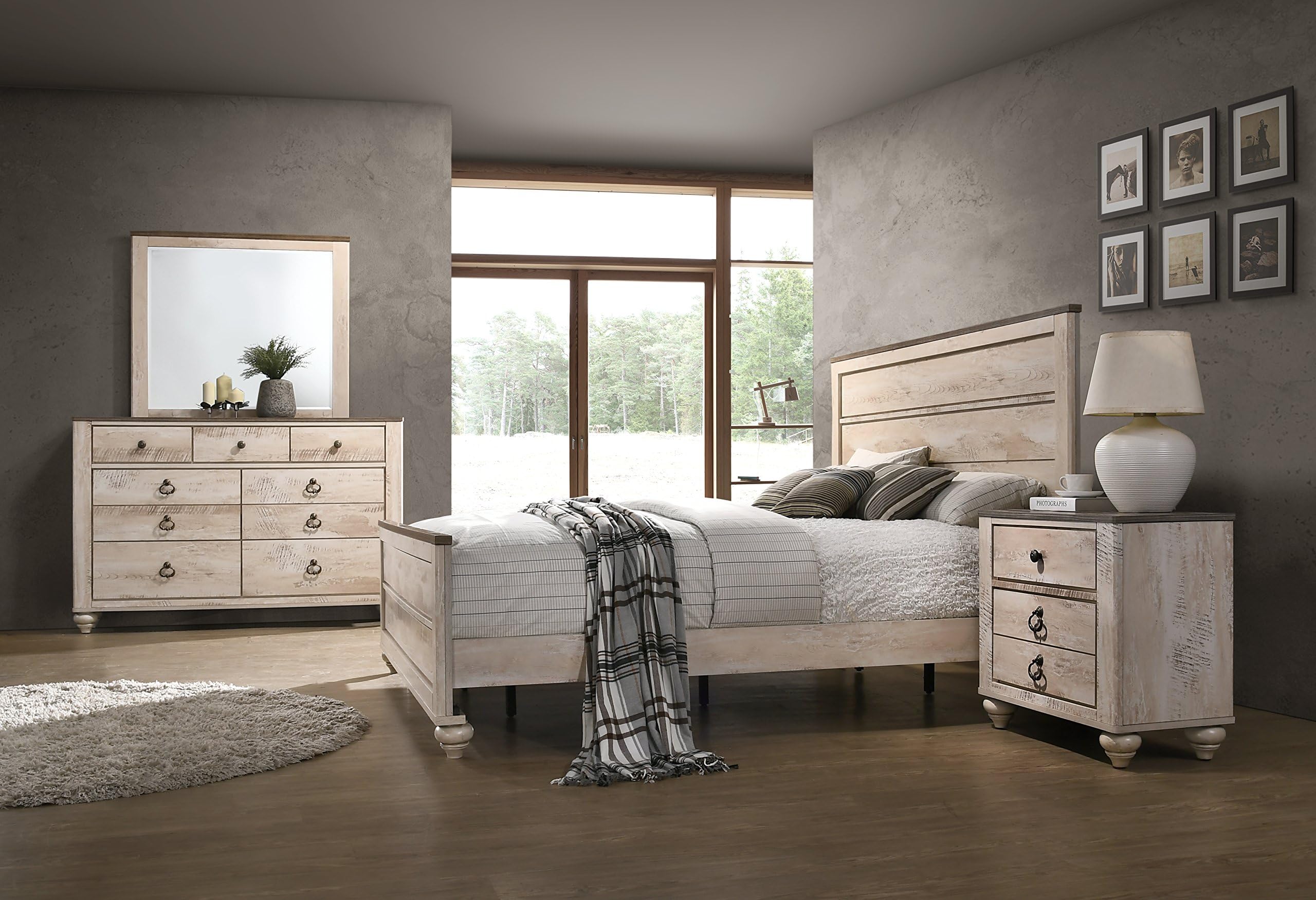 Amerland Contemporary White Wash Finish 4-Piece Bedroom Set,