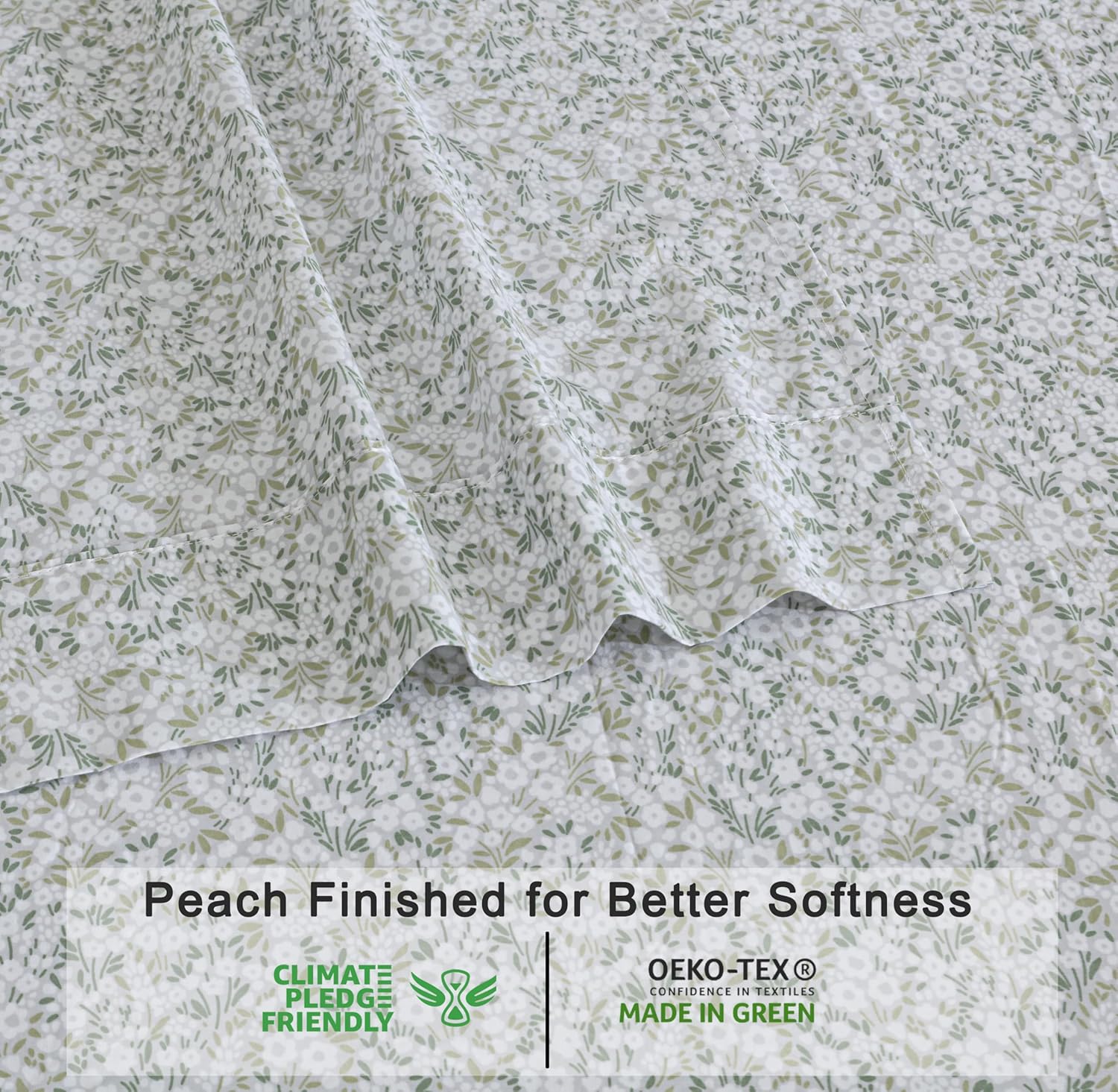 RUVANTI 100% Organic Cotton Sheets Queen Size, Percale Weave, GOTS Certified, 4-Piece Set, Deep Pocket 15", Crisp & Breathable, Soft Durable Bedding, Sábanas Algodón Orgánico – Floral Rush - Image 6