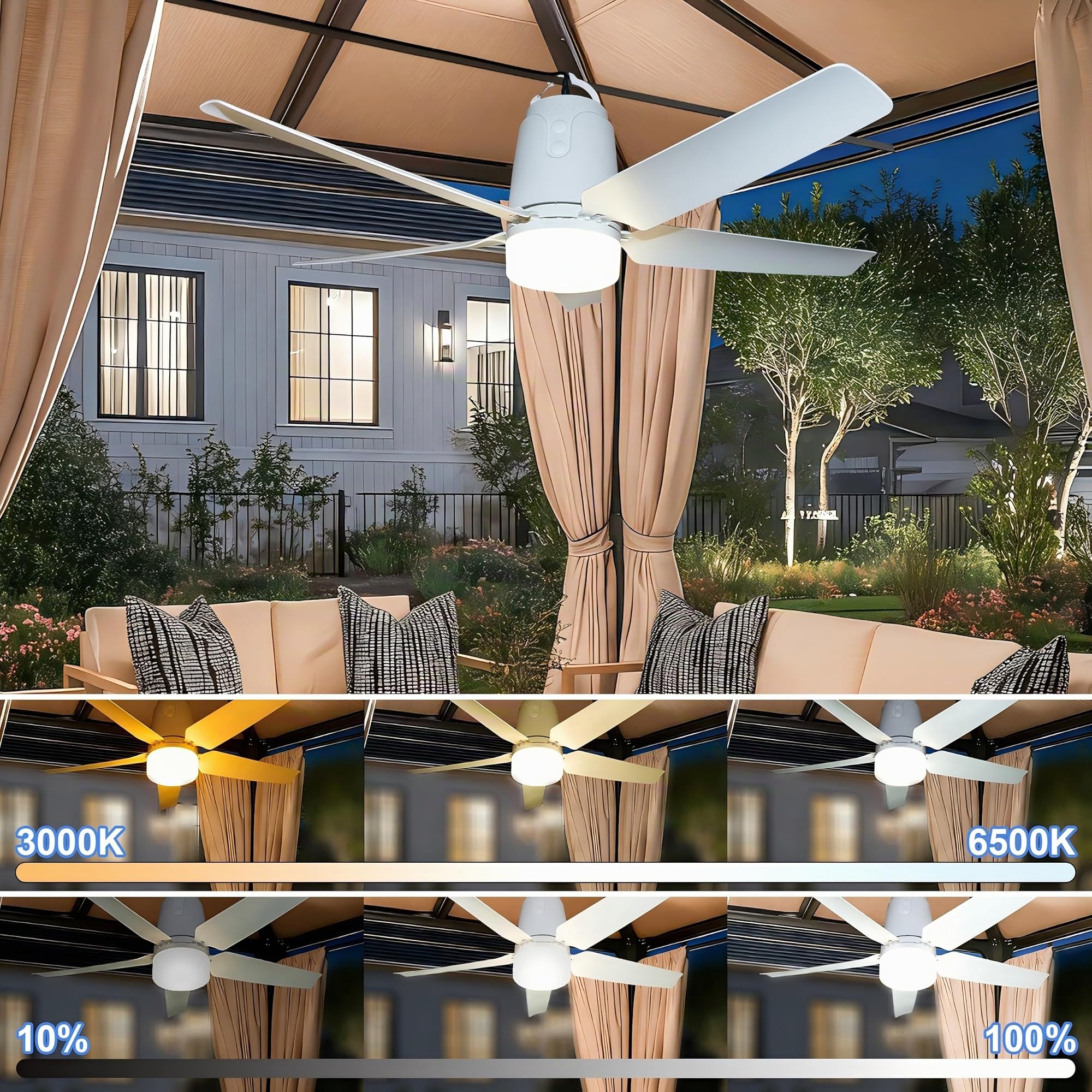 SHUNLEE 80CM Ventilador de Techo para Exterior, para Colgar en el Cenador | Lampara Ventilador Techo, con Enchufe y Control Remoto, con Gancho, Ideales para Cenadores, Toldos, Terraza y Patios