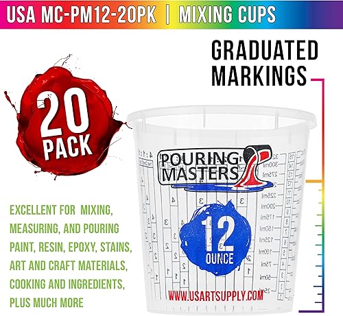 Miniatura 2 de Pouring Masters Vasos de mezcla de plástico graduado de 12 onzas (11.8fl oz) (caja de 20)  Uso para pintura, resina, epoxi, arte, cocina, hornear,