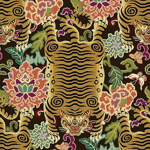 Surface Style - Papel tapiz para despegar y pegar, papel tapiz de chino tigre caprichoso para dormitorio, comedor, tocador, autoadhesivo, vinilo,