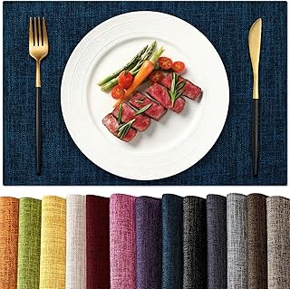 KXN Placemats Set of 4, Dual-Layer Thickened Faux Linen Table Mats, Heat Resistant & Wrinkle-Free, Machine Washable Cloth Place Mats for Kitchen Dining Indoor Outdoor (Navy Blue)