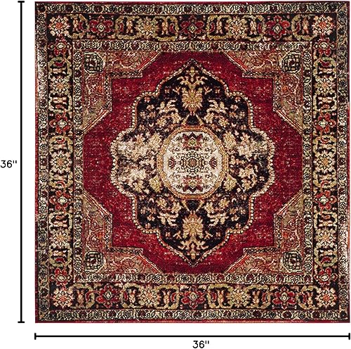 Miniatura 2 de SAFAVIEH Vintage Hamadan Collection Alfombra - 3 pies cuadrada, Rojo y Multi, Diseño Oriental Tradicional Persa, Sin Desprendimiento y Fácil