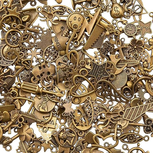 Stino 100g Bulk Metal Charms For Jewelry Making - Silver & Gold Plated, Random Assortment, 70-100 Pcs