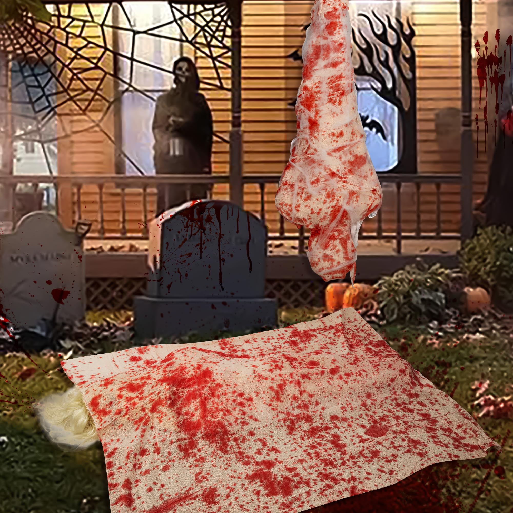 Kit Décoration Halloween Cadavre Gonflable – Ballon Humain 150 Cm, Bandage Sanglant, Araignées, Pour Maison Hantée