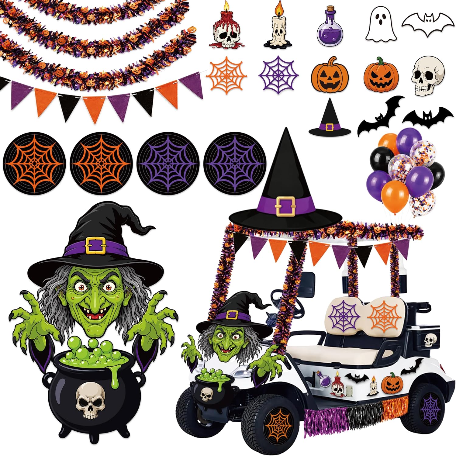 Moon Boat 34PCS Golf Cart Halloween Witch Hat Parade Decorations Kit