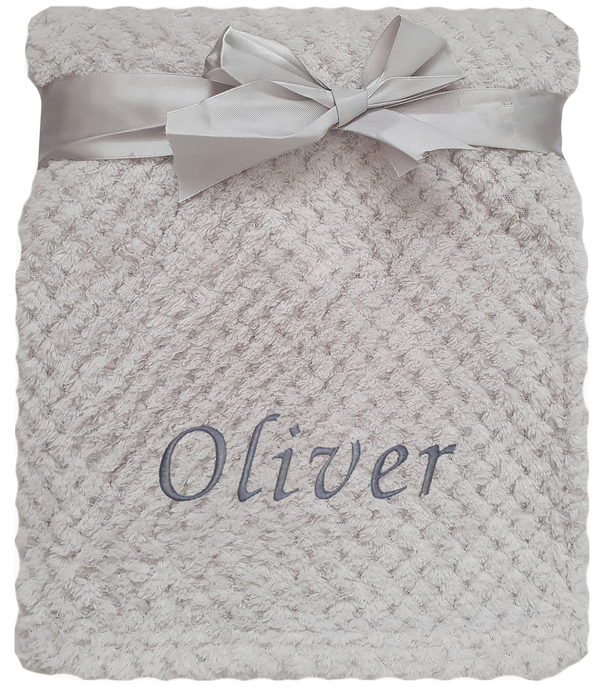 Baby Boy Girl Personalised Blanket Embroidered Name Waffle (Grey)