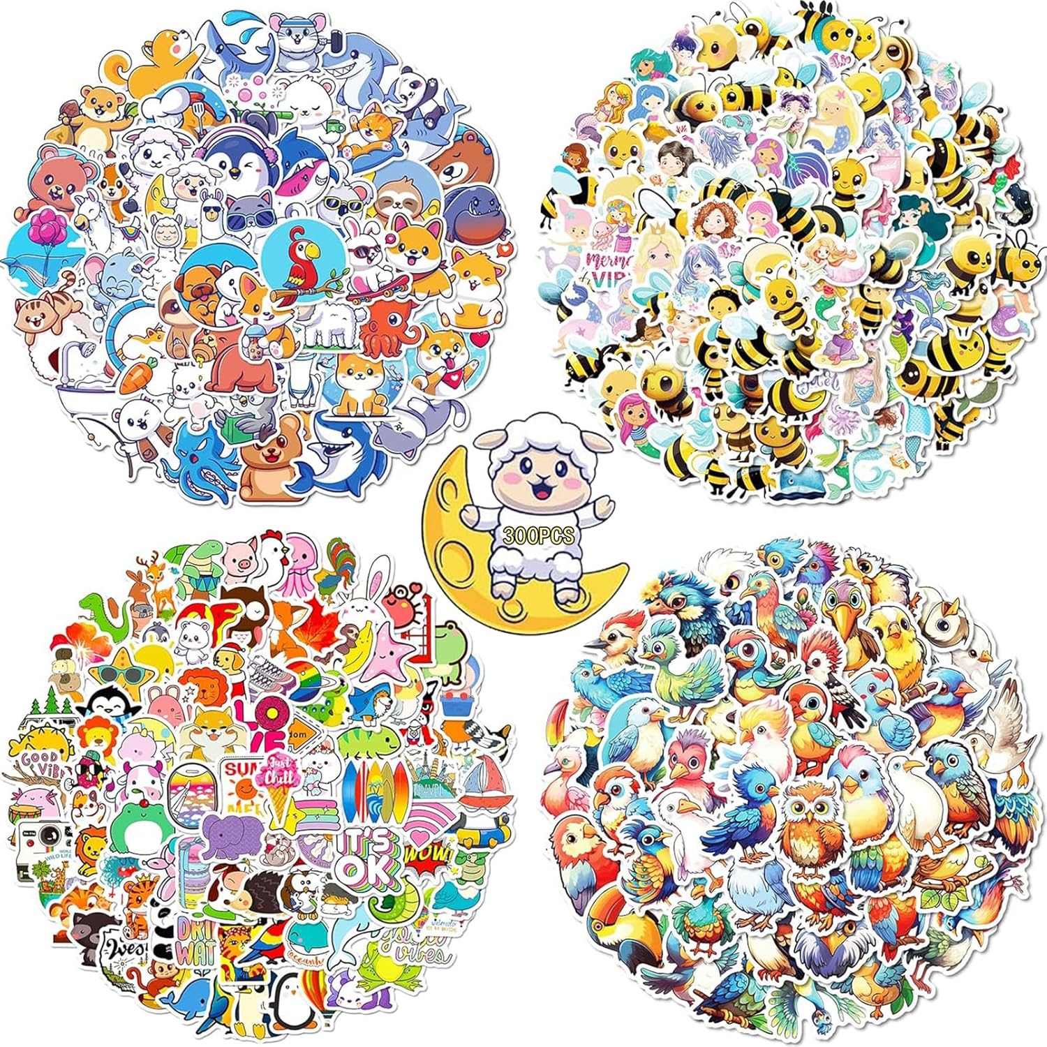 Animal Water Bottle Cute Vinyl Stickers for Kids, Kawaii Children Sticker Pack, Waterproof Laptop Classroom Stickers Toddler Kid Travel Essential 300 Pcs