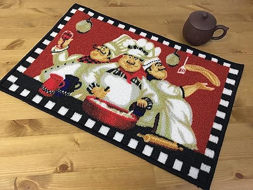 Miniatura 4 de Juego de 2 tapetes de cocina con parte trasera de goma, 17 x 47 pulgadas + 17 x 23 pulgadas (tres chefs grandes)