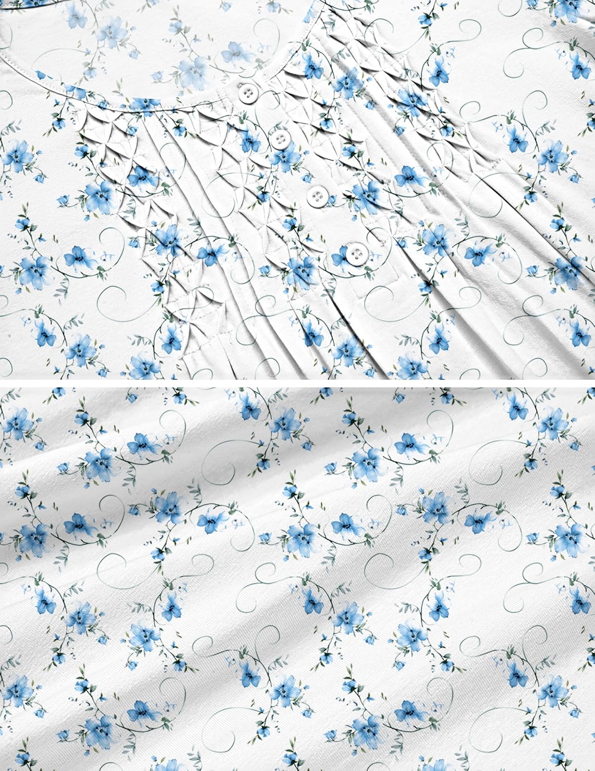 Ekouaer Cotton Nightgowns for Women Short Sleeve House Dress Pleated Night Gown Button Sleep Shirt Ladies Nightdress - Image 6