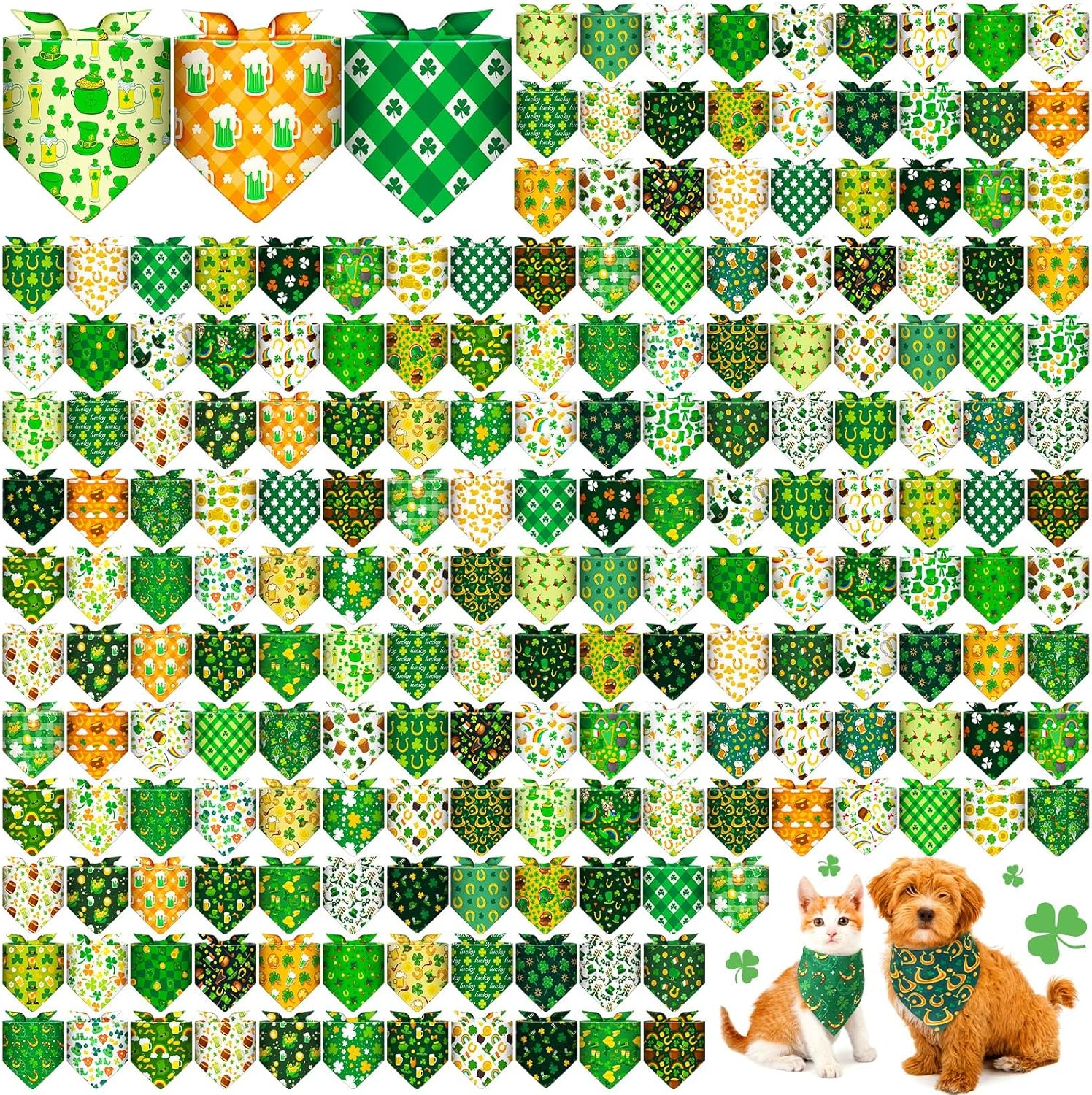 Cuffbow 200 Pcs St. Patrick's Day Dog Bandanas Bulk with Sayings Dog Bandanas Triangle Scarf Puppy Bibs Pet Costume Adjustable Cat Outfit Washable Bibs Kerchief for Small Medium Pet