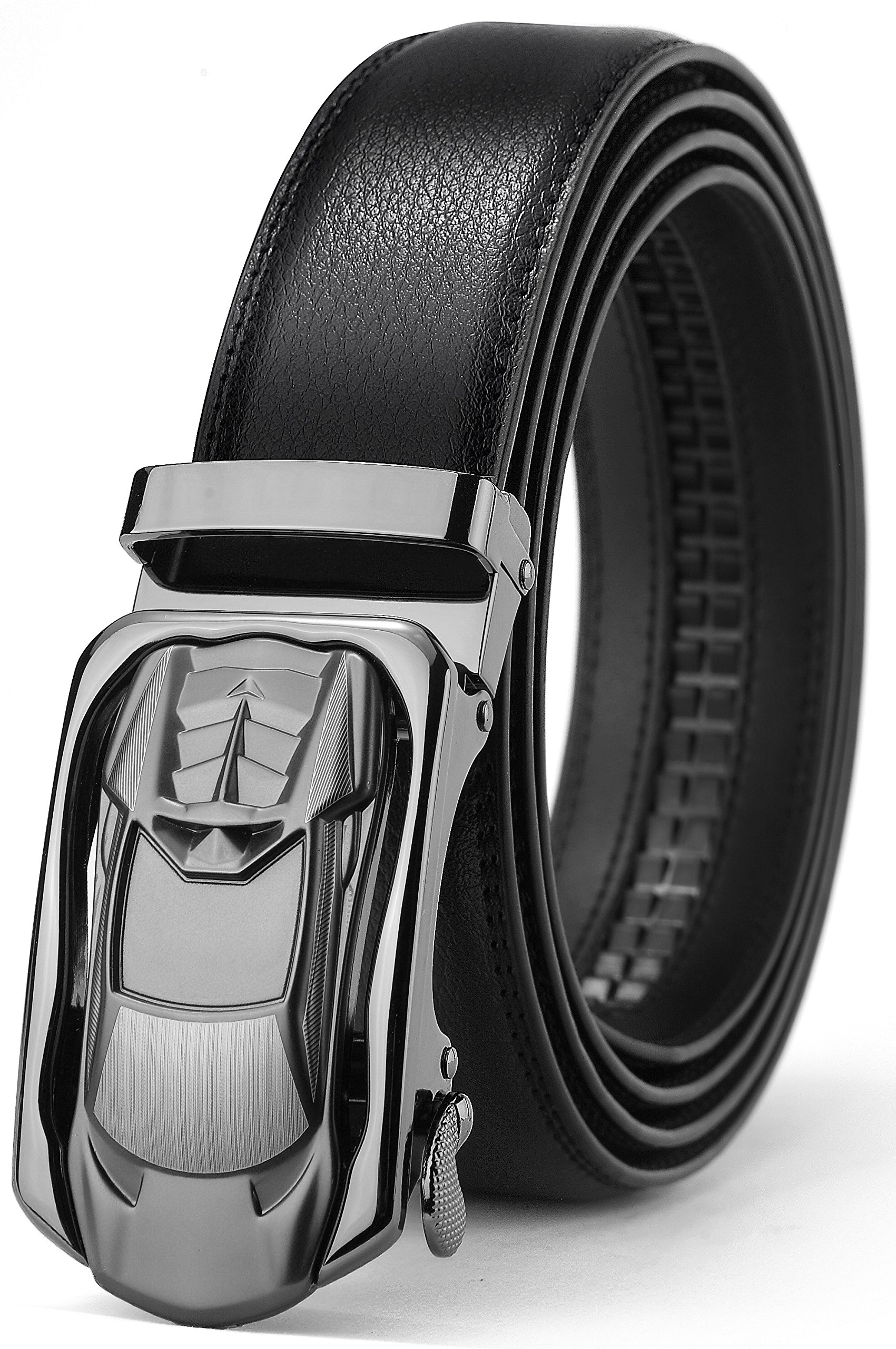 Men's Belt,Alderman Genuine Leather Ratchet Belt for Men with Slide Buckle 1 3/8 Dress Belt