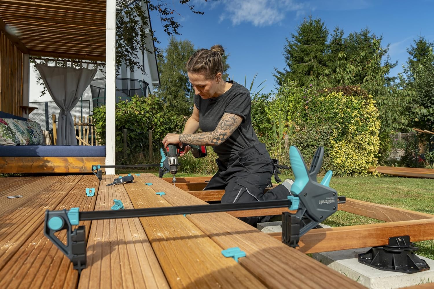 wolfcraft Pro Ergo 6969000 Mounting Clamp for Precise Alignment and Fixing of Decking Before and During Screwing