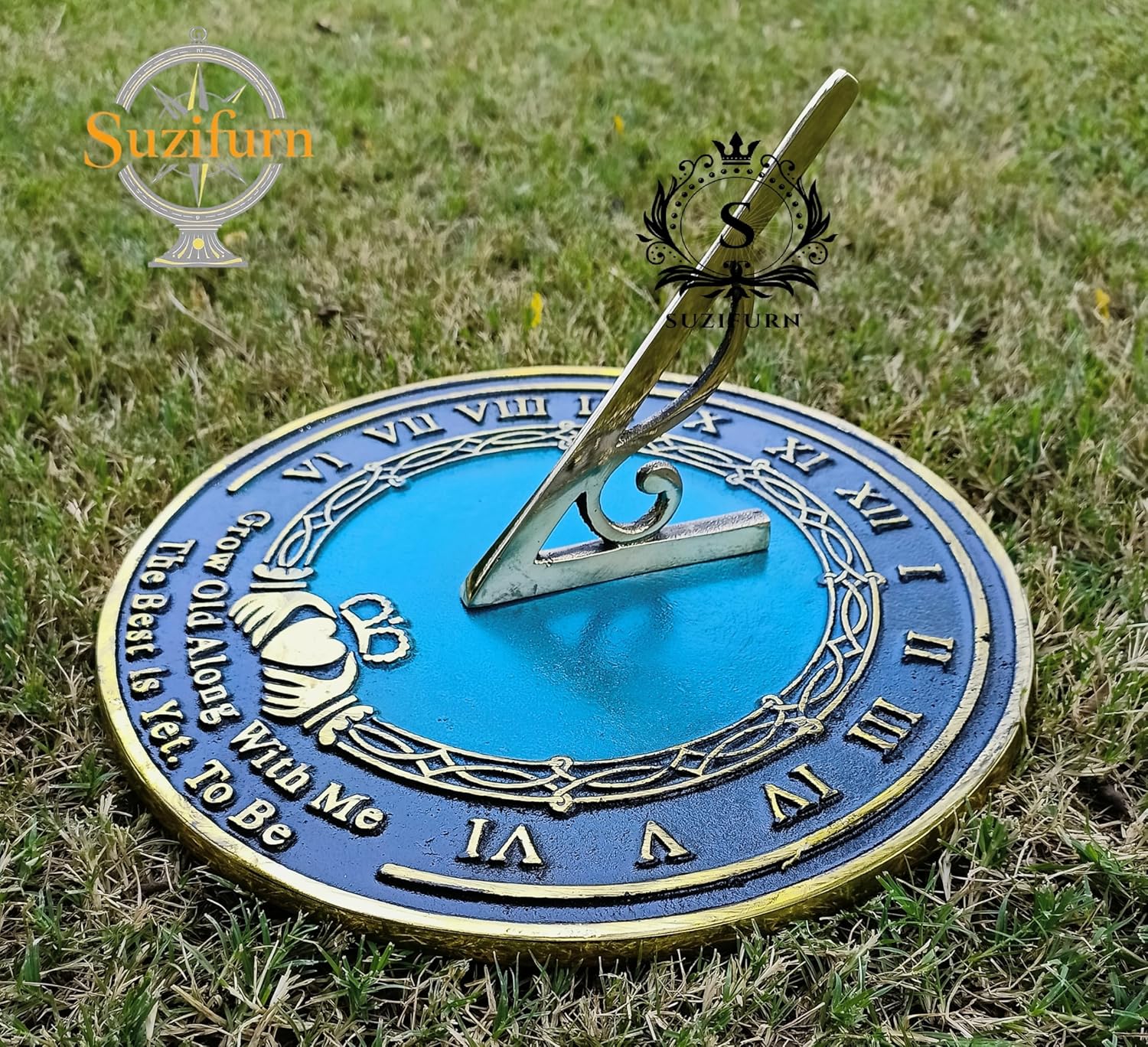 Solid Metal Sundial Grow Old with Me Garden Sundial