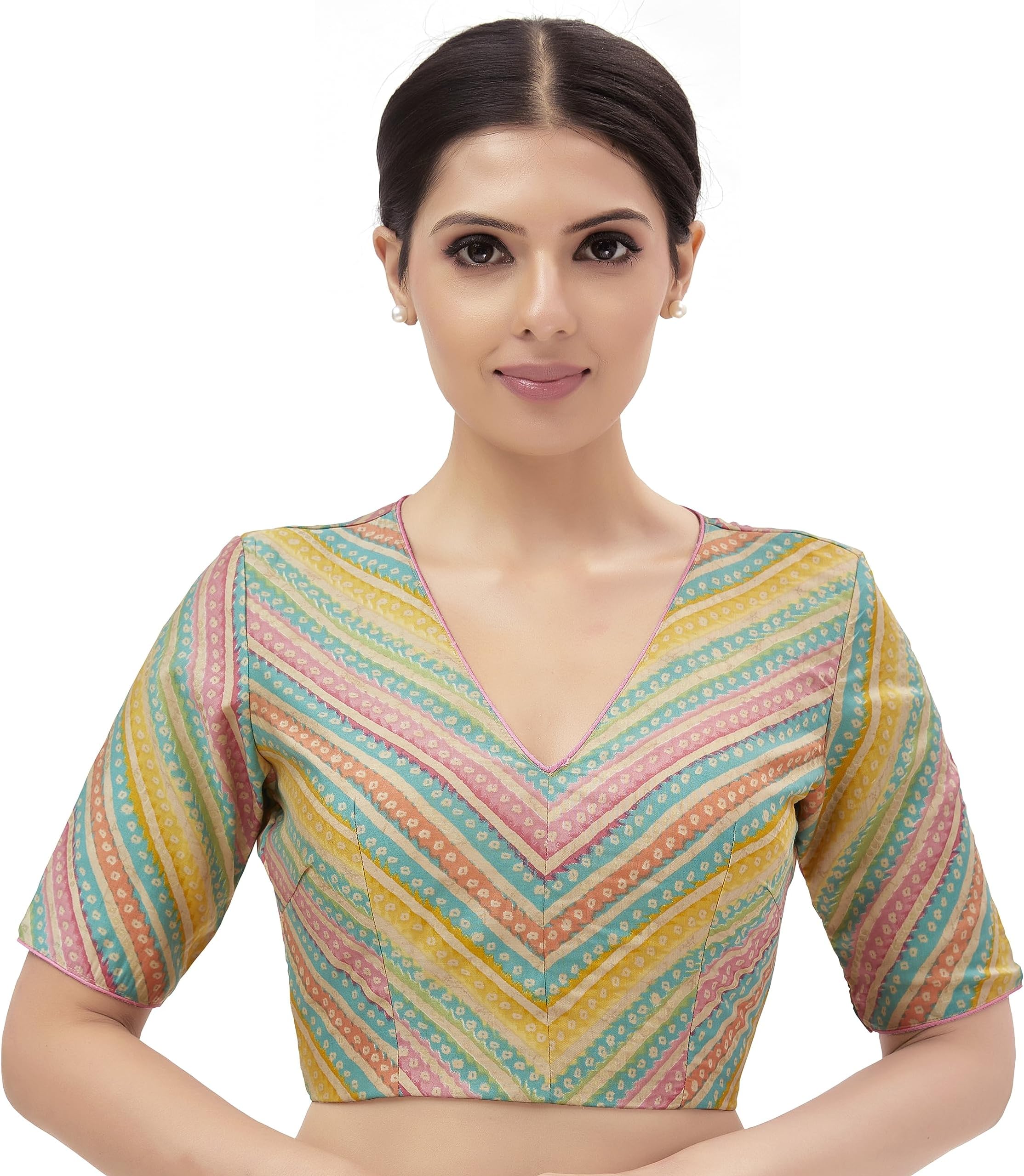 Women's Pastel Printed Readymade Saree Blouse (Multi-Color, 36), Multicolour, 36