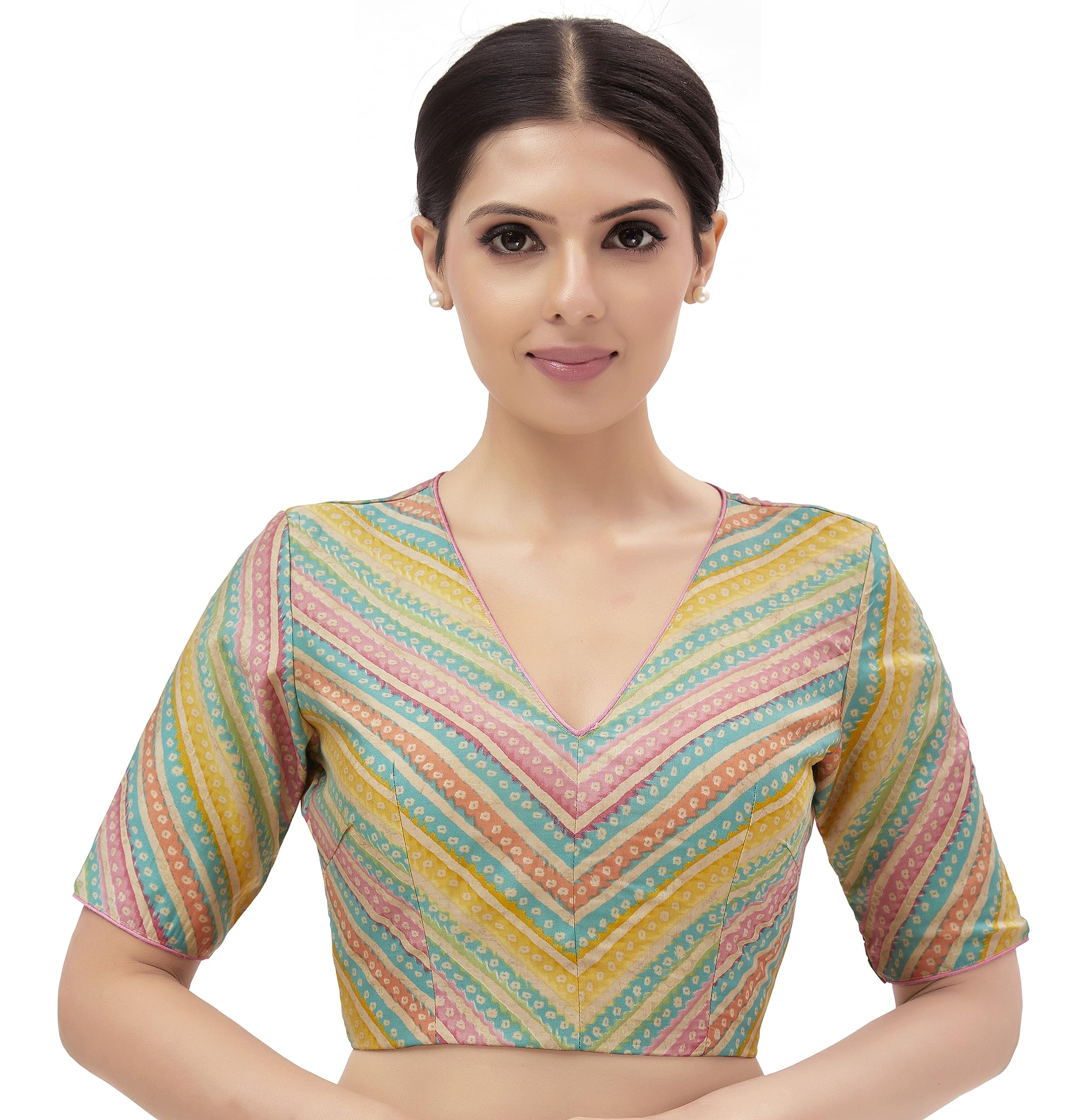 Studio Shringaar Women's Crepe Elbow Length Sleeves Printed Readymade Saree Blouse