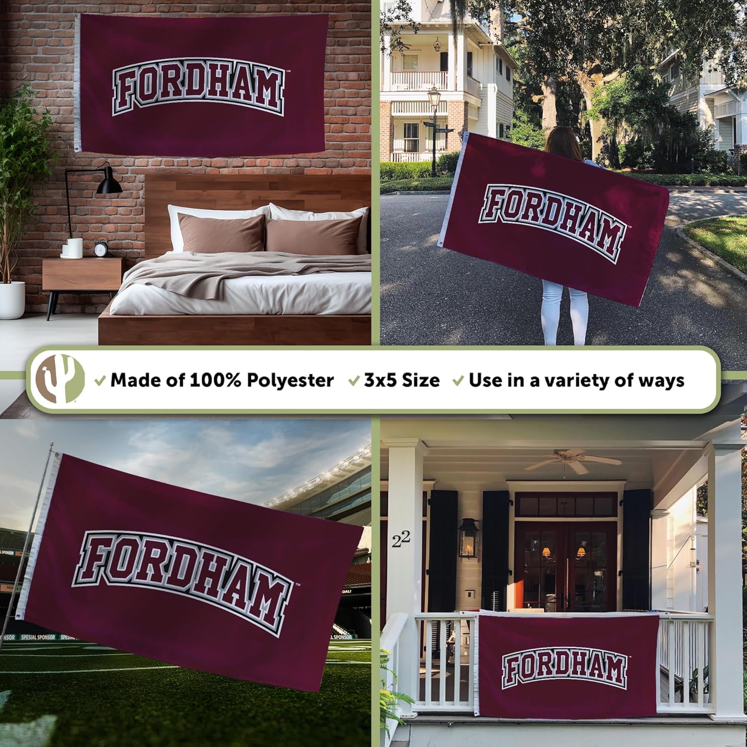 Desert Cactus Fordham University FU Flag - 3 x 5 Feet Rams Banner, Indoor/Outdoor Durable Fabric, 100% Polyester Design (Style 1) - Image 3