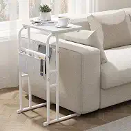 Olldide C-Shaped End Table with Storage Bag, Slide Under Couch Sofa Side Table, Metal Frame for Living Room, Bedroom, Bedside, Small Space (White)