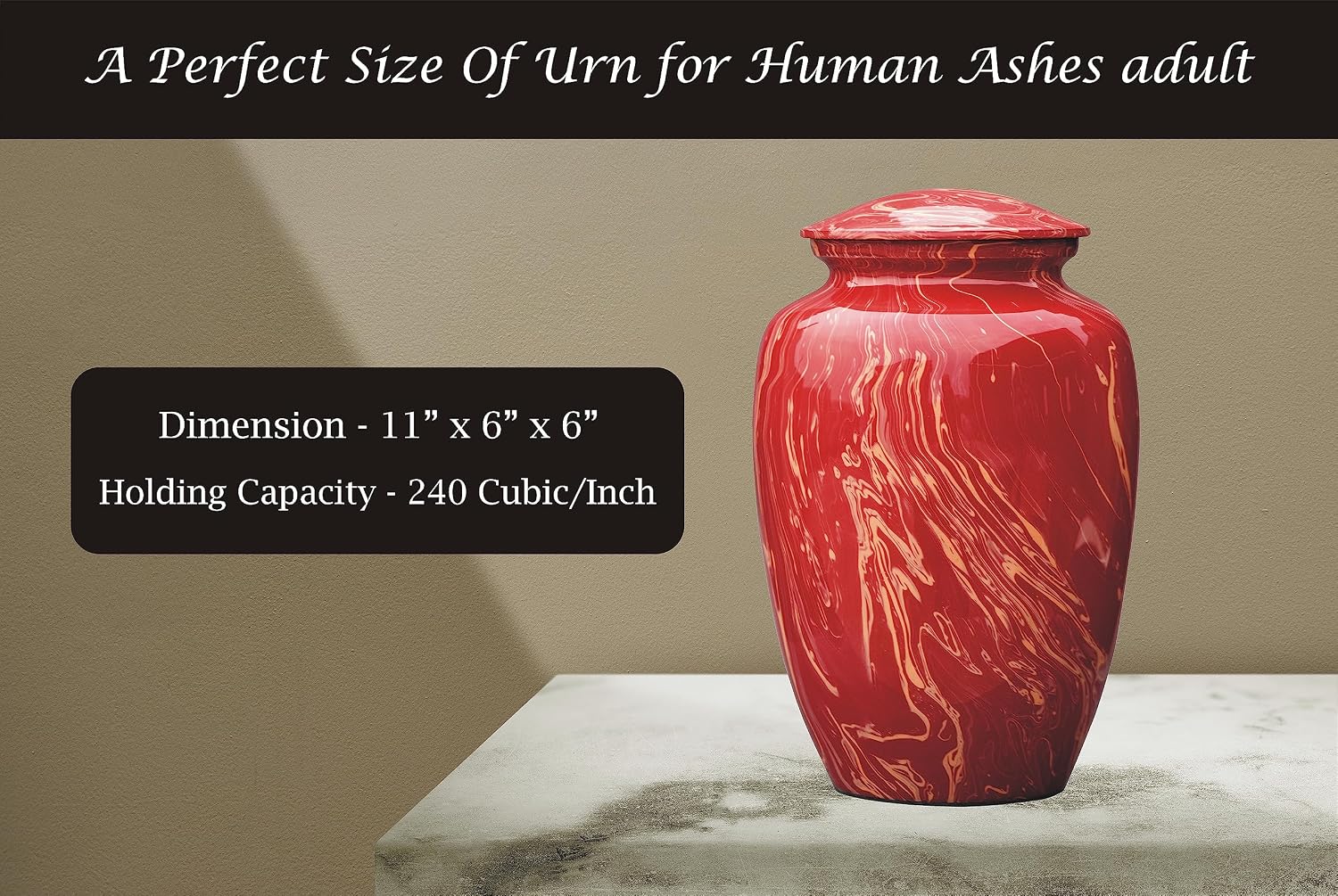 Handmade Cremation Urn for Human Ashes Shiny Red Funeral Urn for Ashes Adult Handcrafted Upto 240 lbs