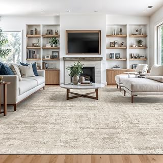 Valenrug 9x12 Area Rug, Large Abstract Washable Rugs for Living Room Beige
