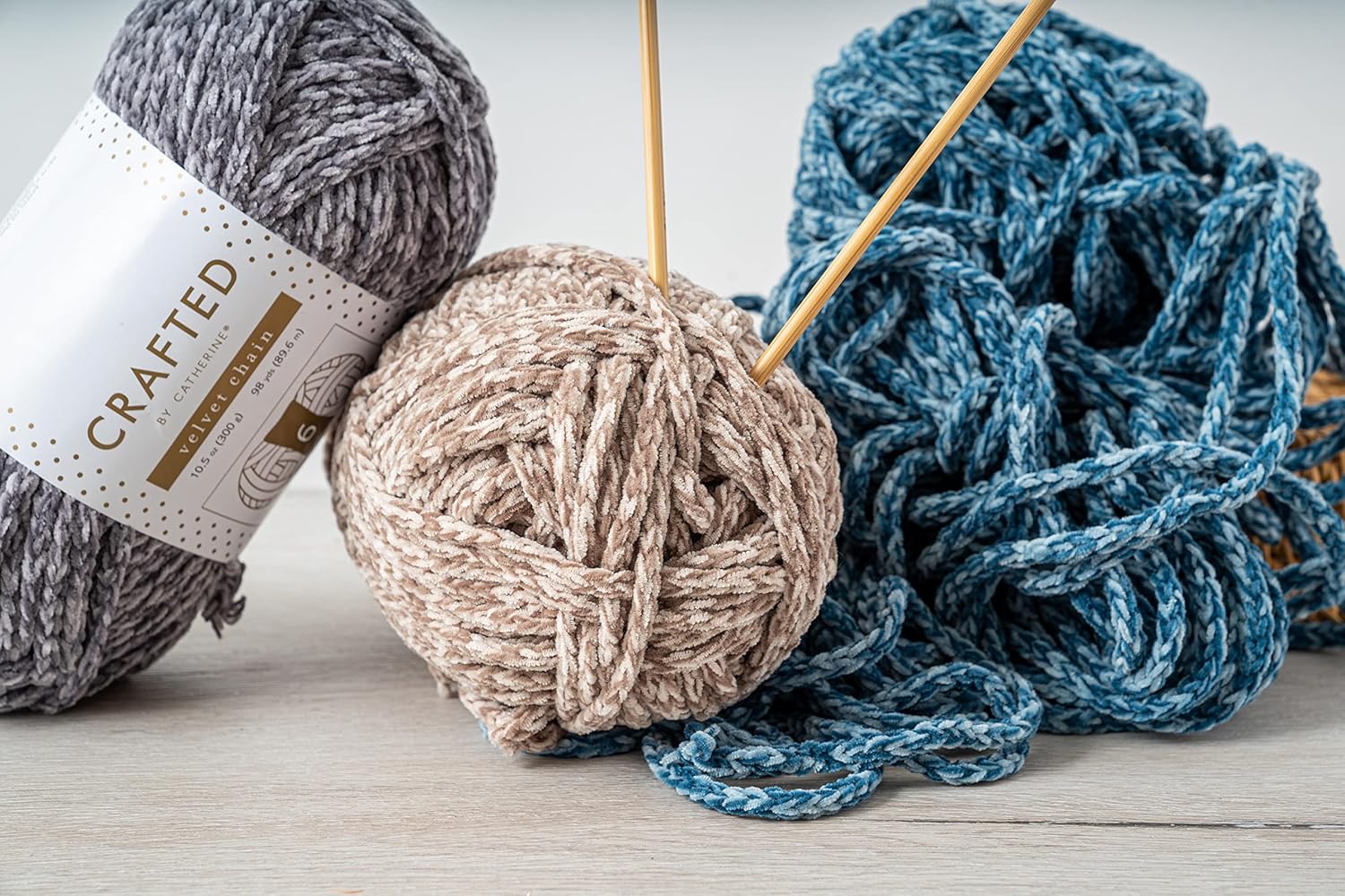 Crafted By Catherine Velvet Chain Yarn - 2 Pack (98 Yards Each Skein), Khaki, Gauge 6 Super Bulky
