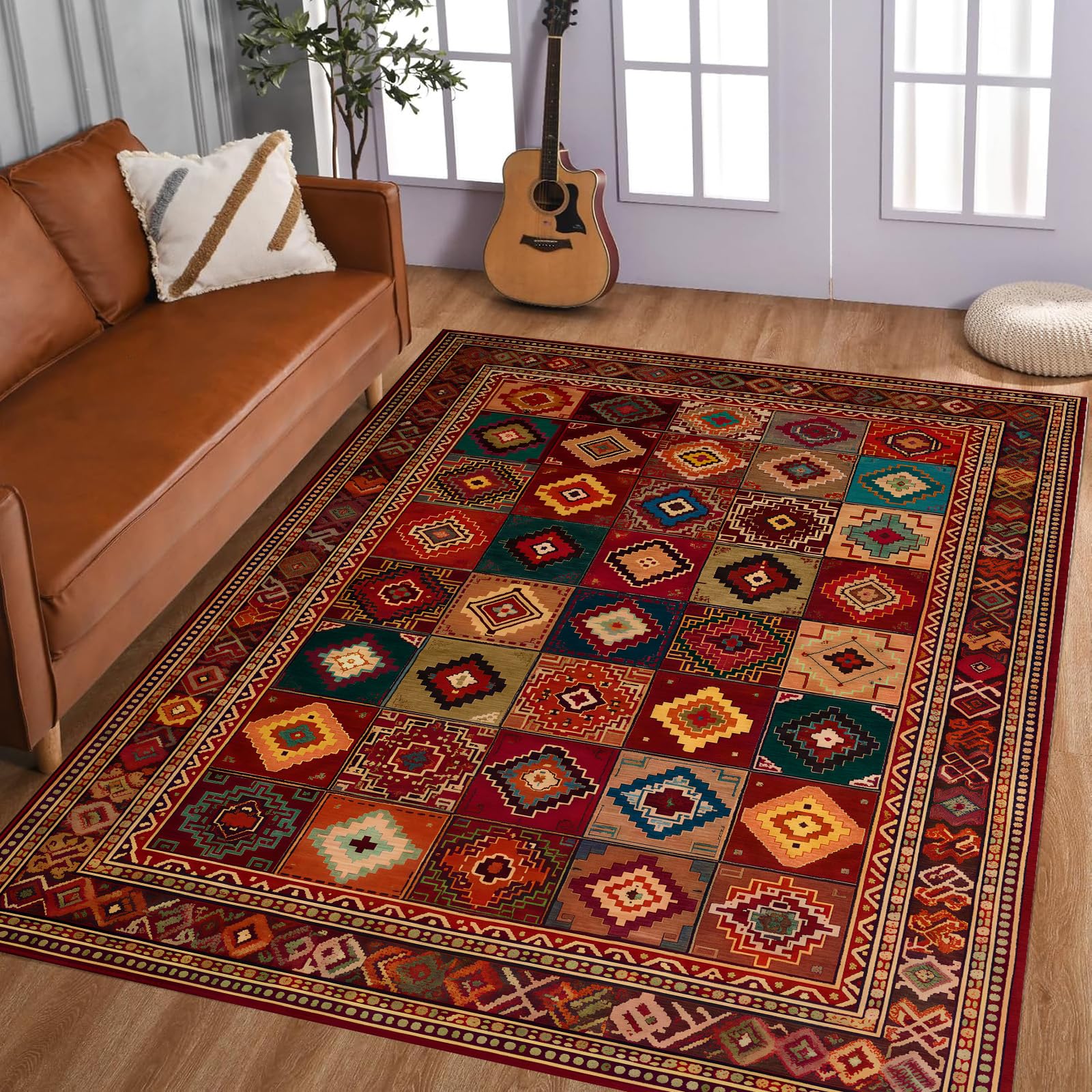Tapis traditionnel rouge et vert pour réchauffer l'ambiance de la cuisine