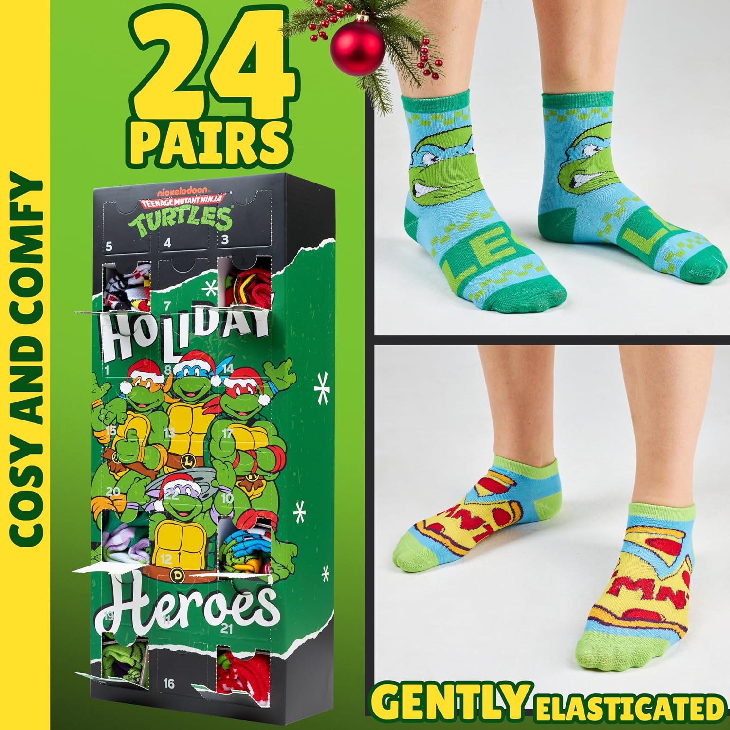 Get Trend Teenage Mutant Ninja Turtles 24 Pcs Socks Advent Calendar 2025 for Kids Christmas Countdown, Novelty Socks Size 6–12 Yrs, Gifts for Kids (Multi Turtles)