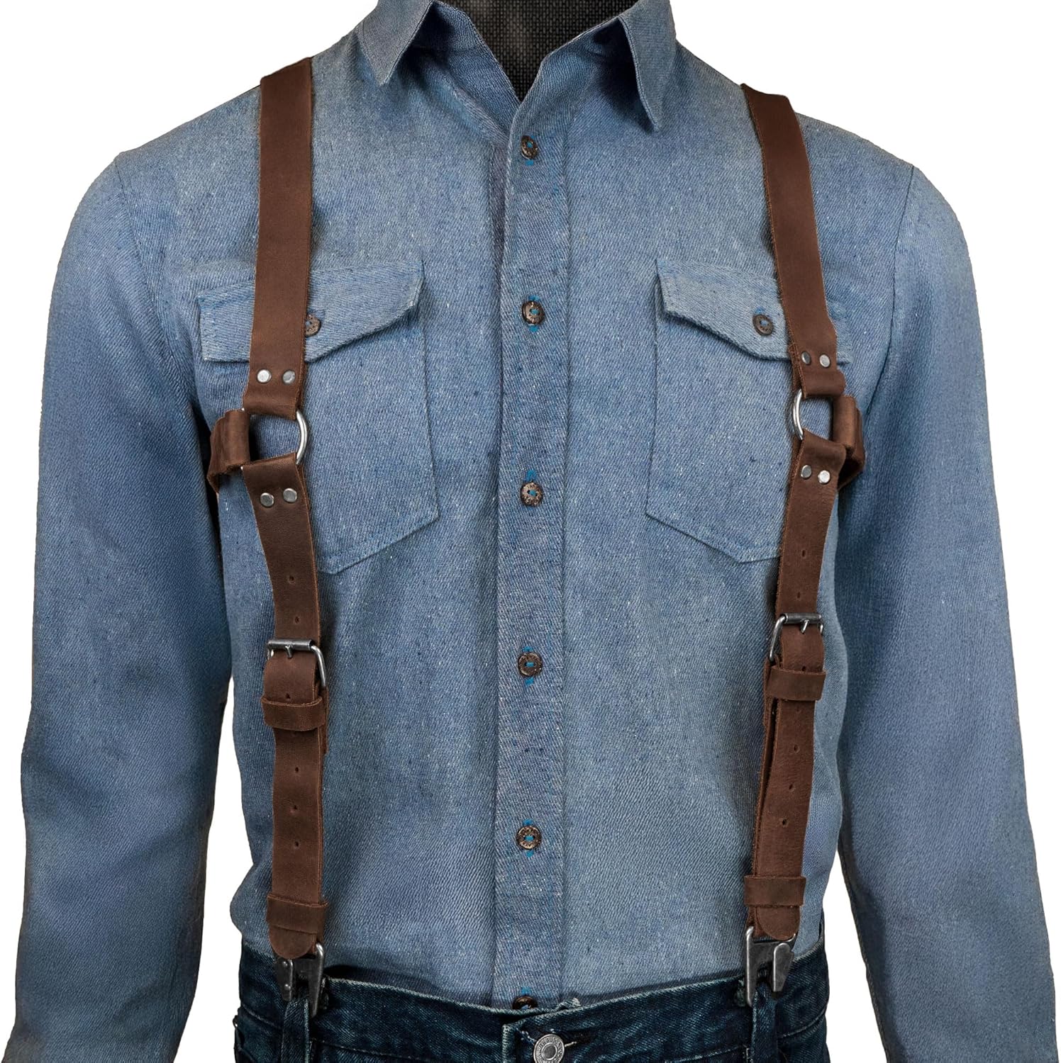 Hide & Groom, Suspenders with Adjustable Size Straps for Men, Wedding Harness, Steampunk, Full Grain Leather, Handmade